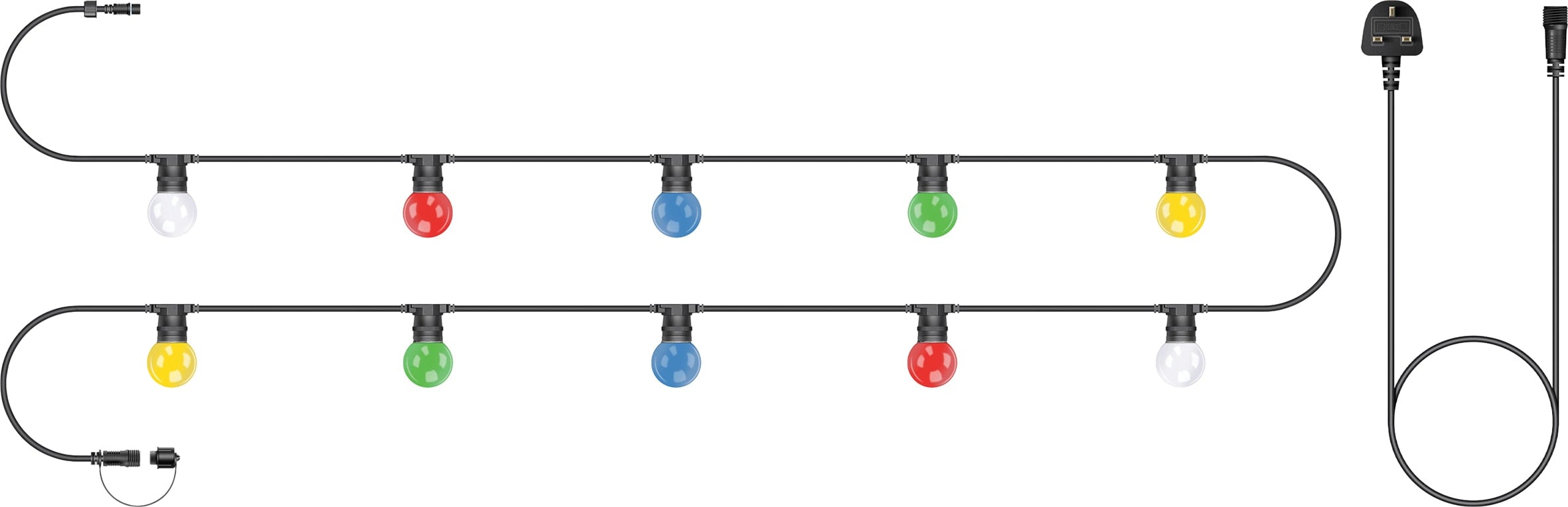 Rackhams Black Festoon Rubber Ip65 10M/10X2w Coloured Lamps