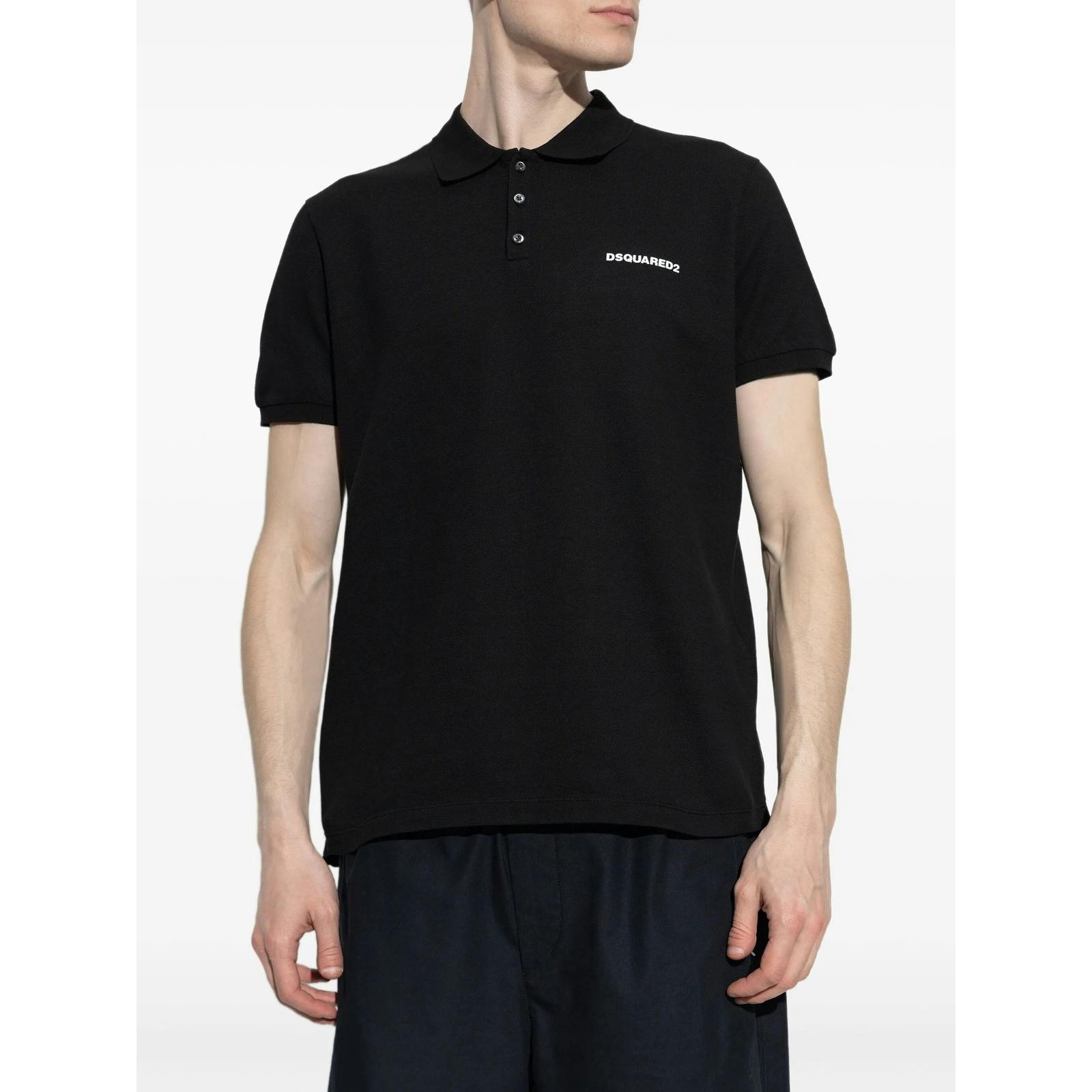 Dsquared Black Logo Print Piqué Polo Shirt In - L