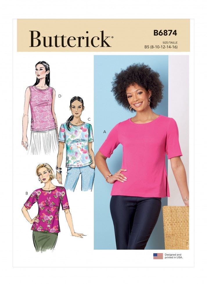 Butterick Women's Sewing Pattern 6874, Tops For B5 (8-10-12-14-16) - Easy - B5 (8-10-12-14-16)