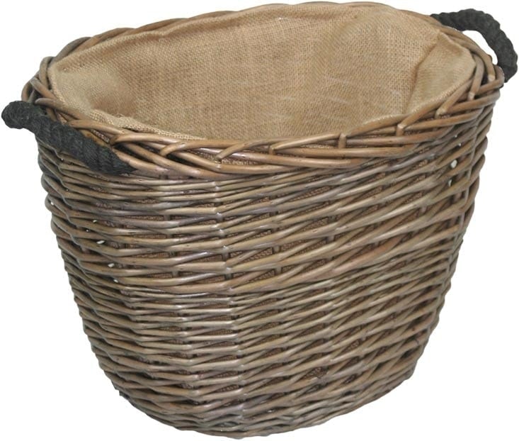 Red Hamper Red/Brown Hamper Oval Hessian Lined Wicker Log Basket - Small