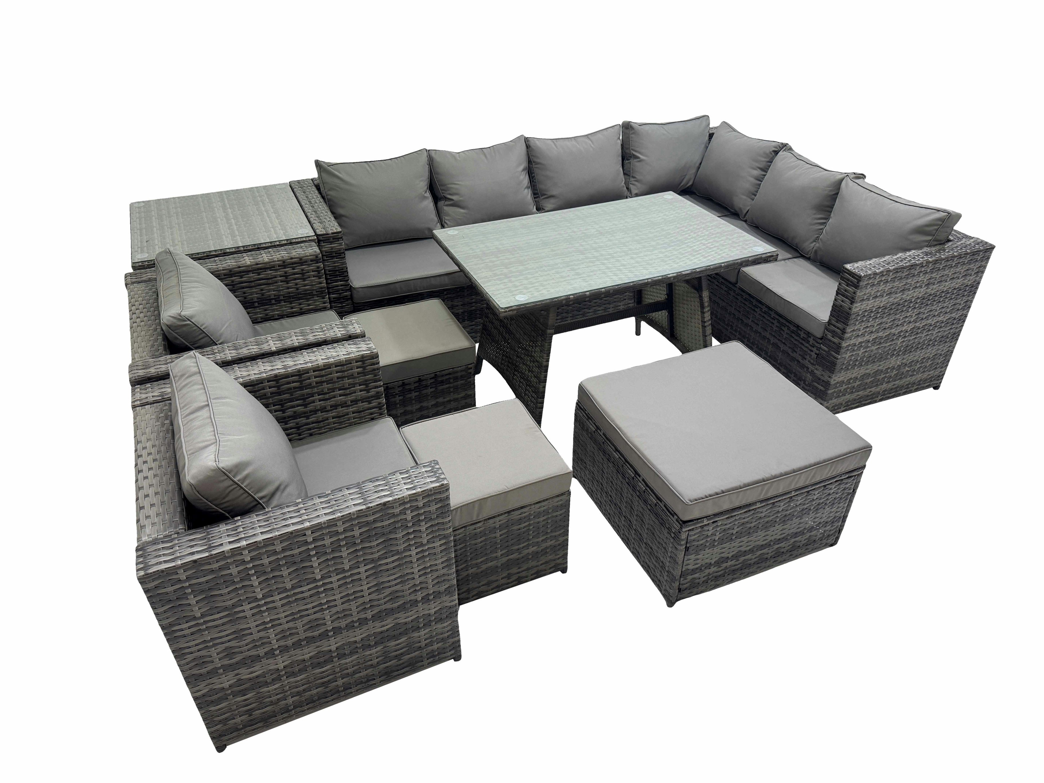 Rackhams Dark/Grey Rattan Garden Furniture Patio Furniture Sets With Dining Table 3 Stools 2 Chair Side Table Mixed