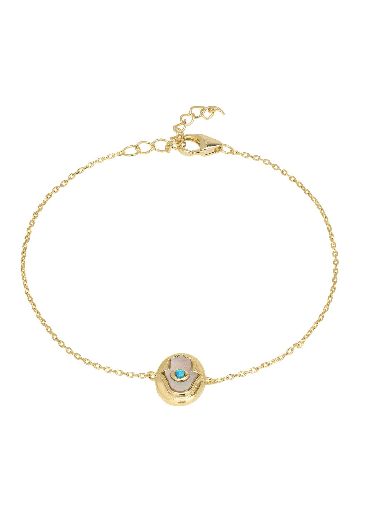 Latelita Gold Hamsa Hand Mother Of Pearl With Opal Bracelet