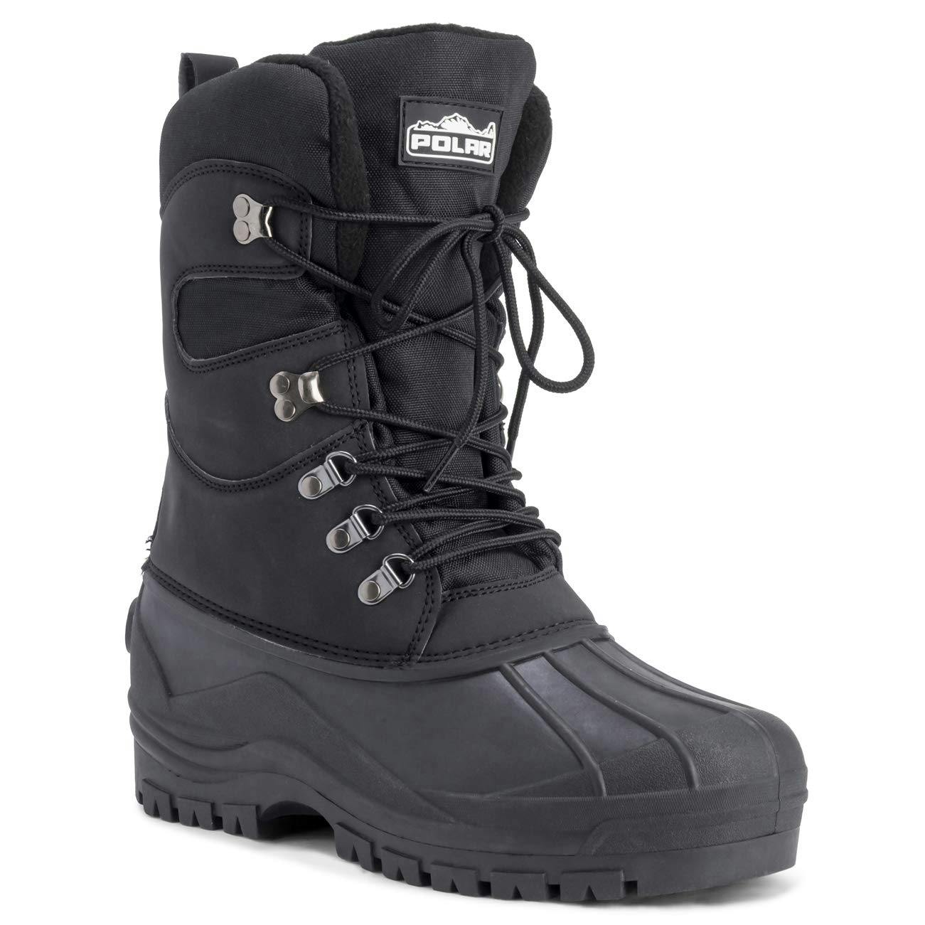 Viva Men's Black Polar ’S Waterproof Winter Boots - Lace-Up For Walking & Hiking - 10