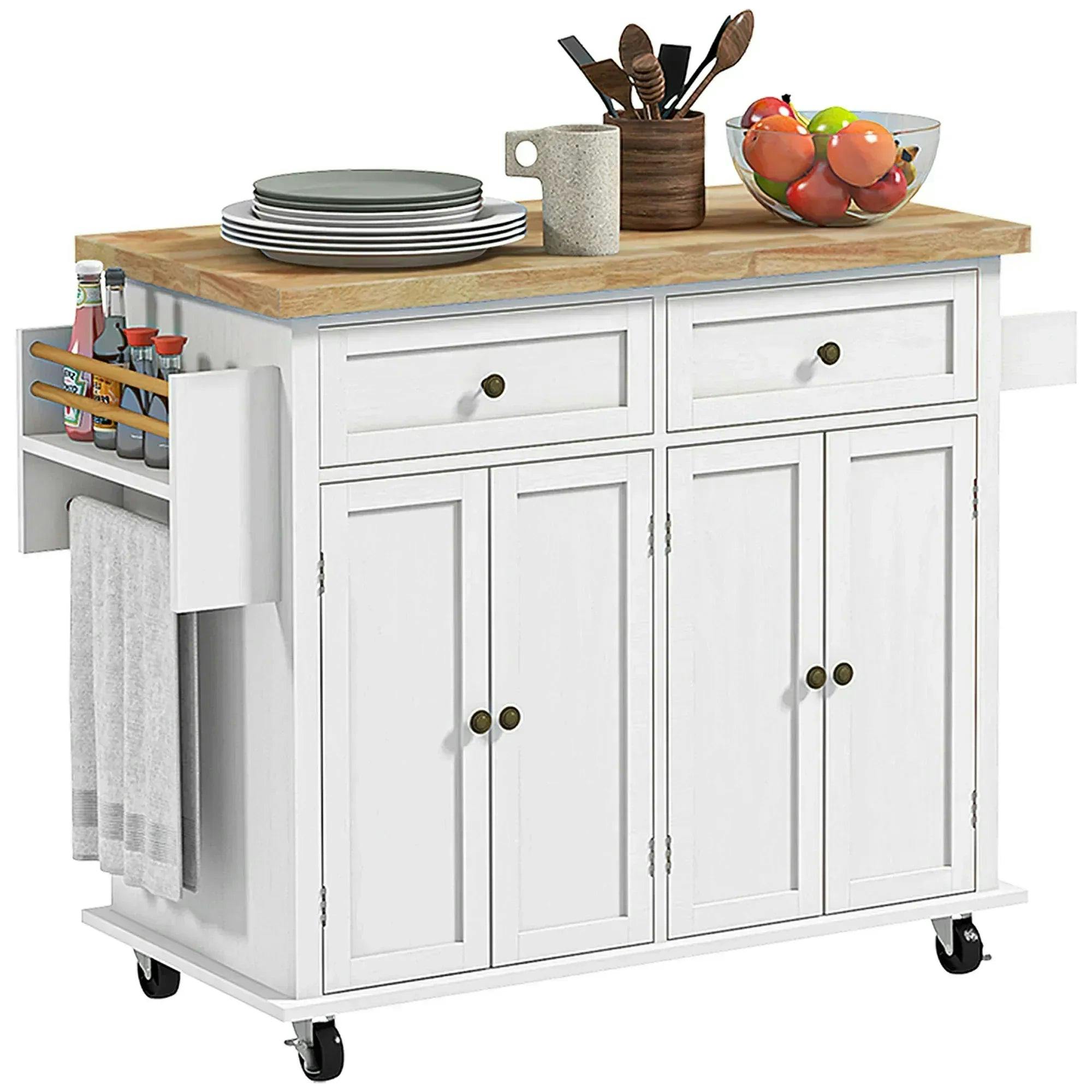 HOMCOM White Kitchen Storage Cart with 4 Doors and 2 Drawers - Image 3