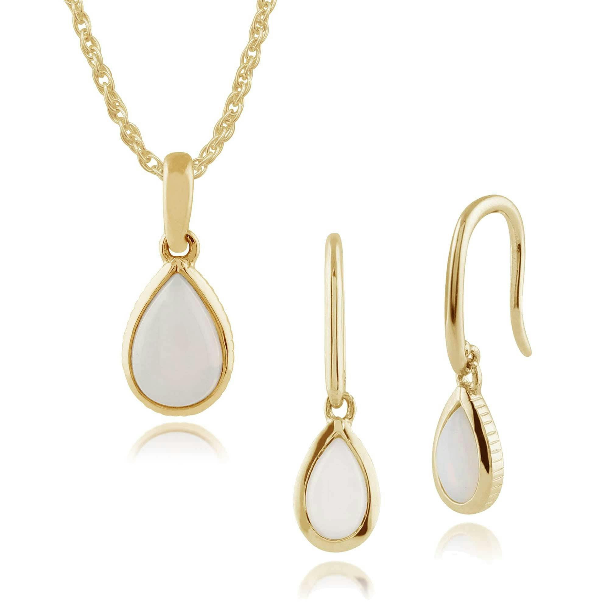 Gemondo Yellow/Gold Classic Pear Opal Single Stone Bezel Drop Earrings & Pendant Set In 9Ct