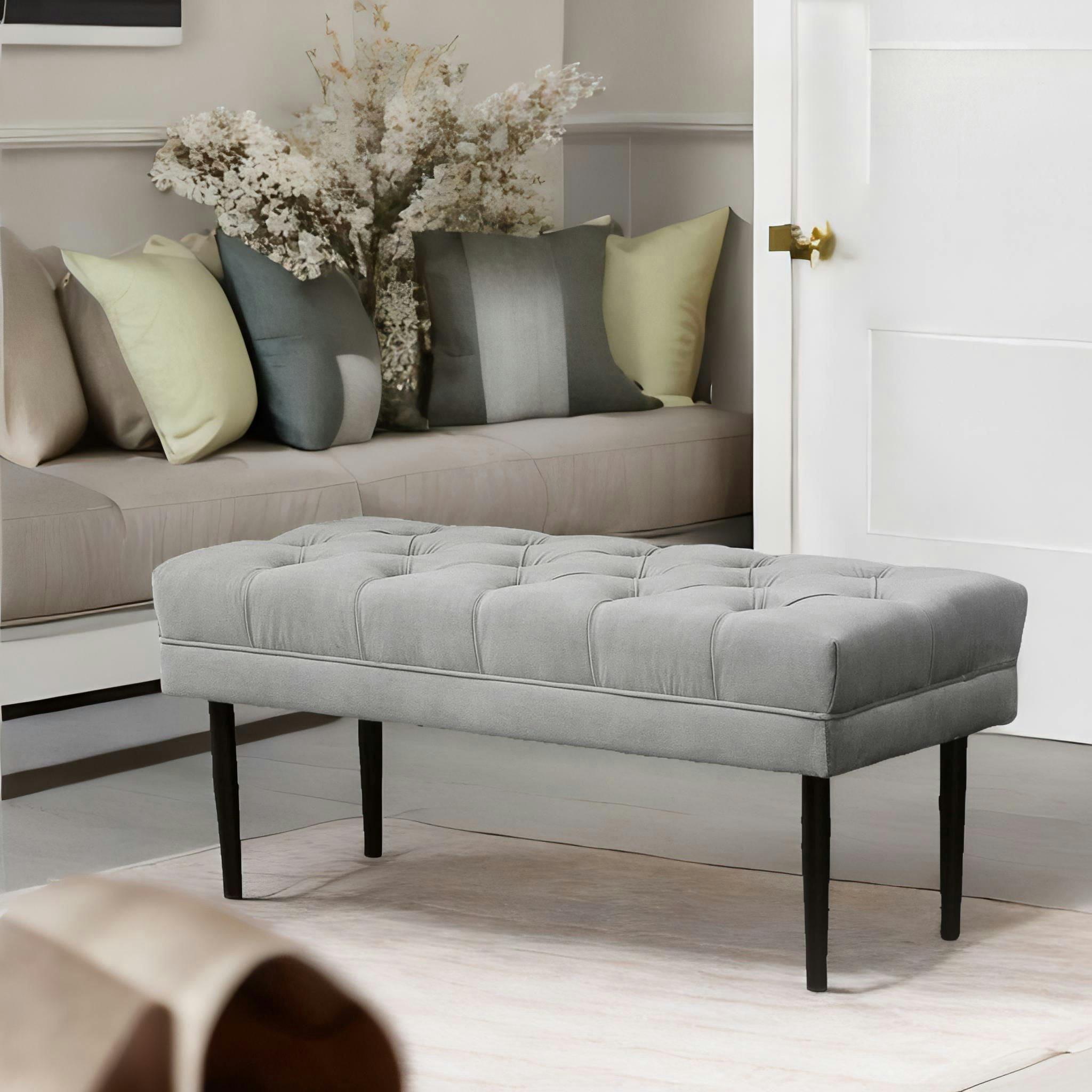 Rackhams Grey Tufted Velvet Bed End Window Accent Seat
