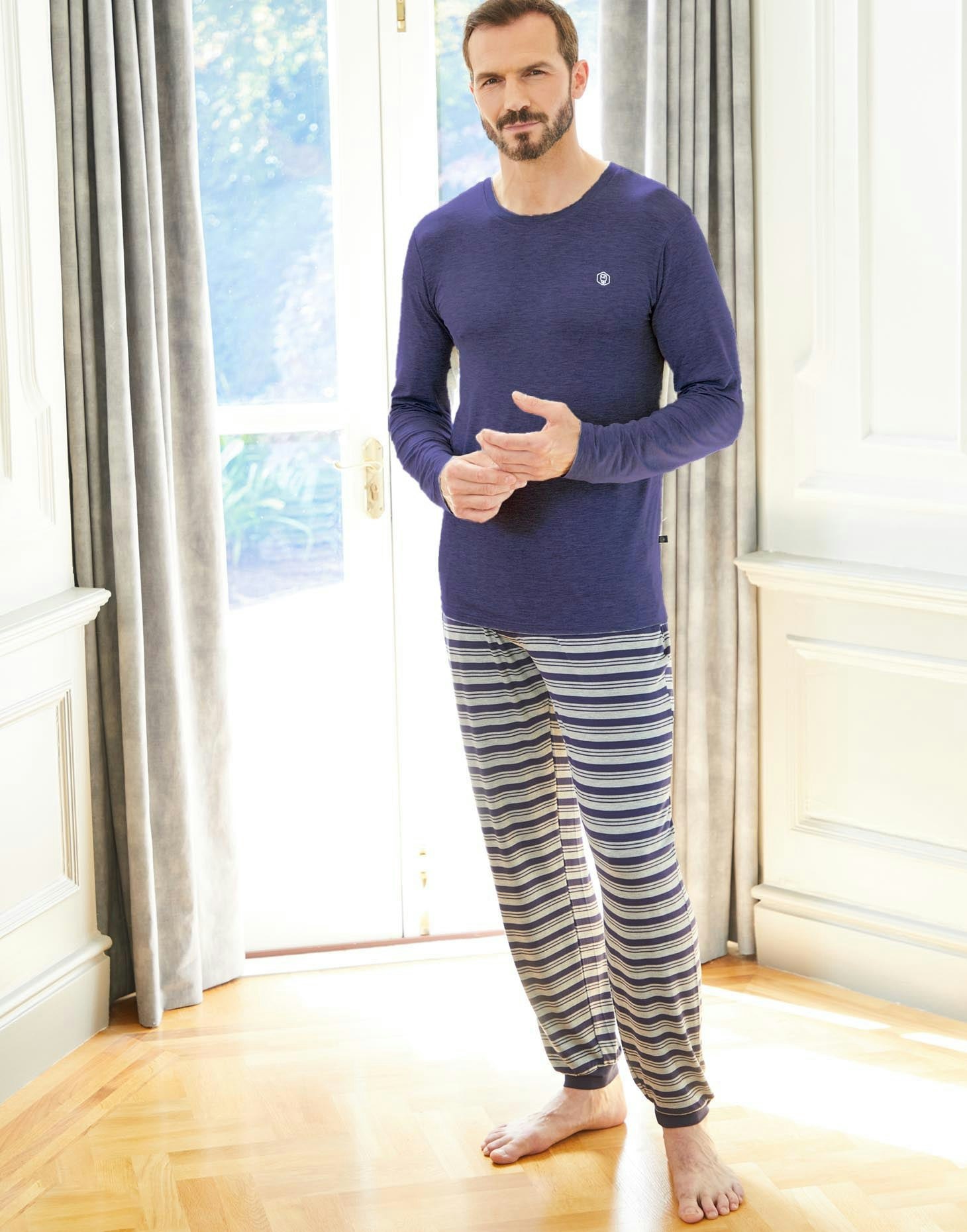 British Boxers Men's Bamboo Pyjama Set - Navy Melange - Medium