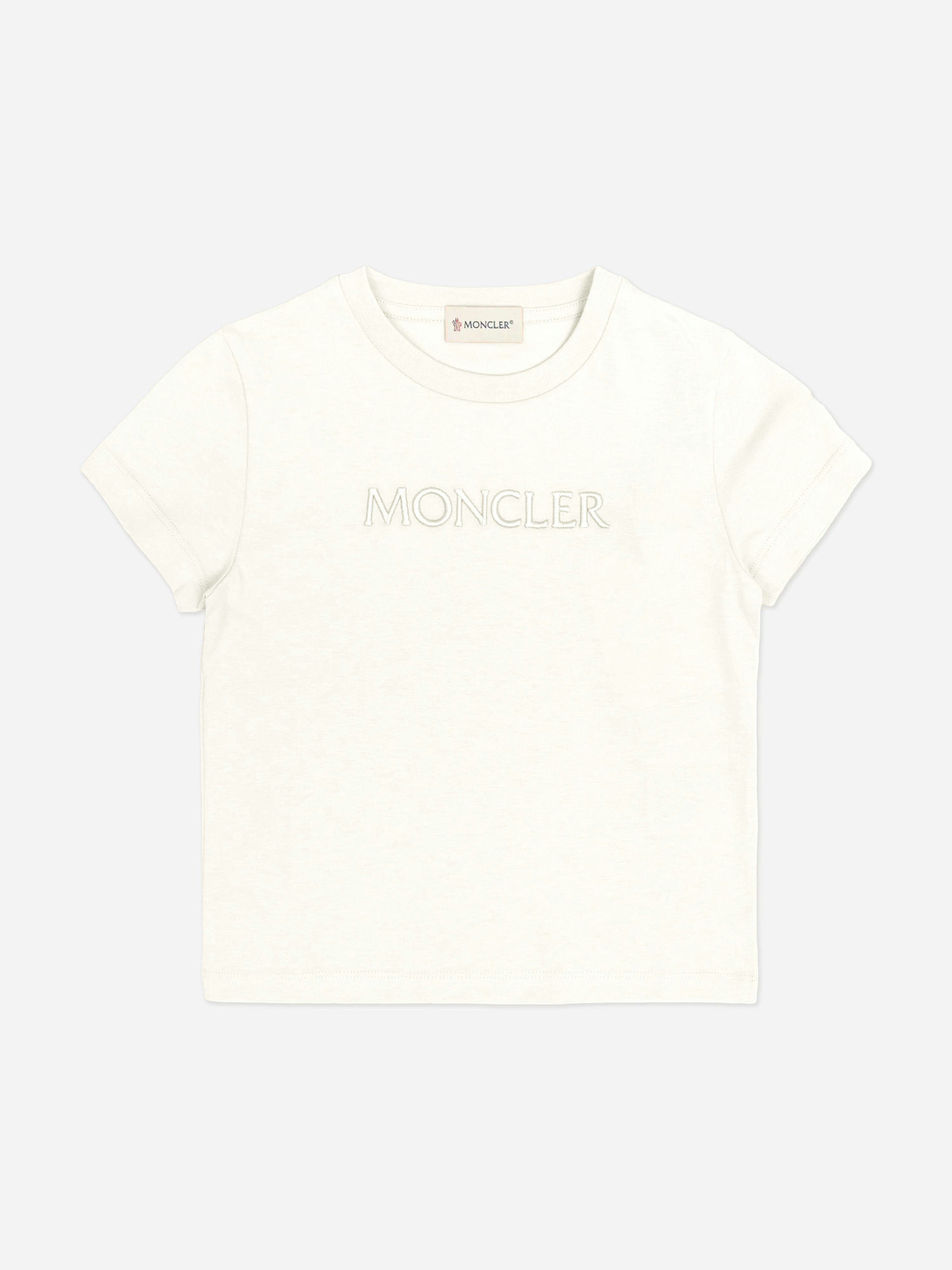Moncler Enfant Girls Ivory Logo T-Shirt In - 6 Yrs