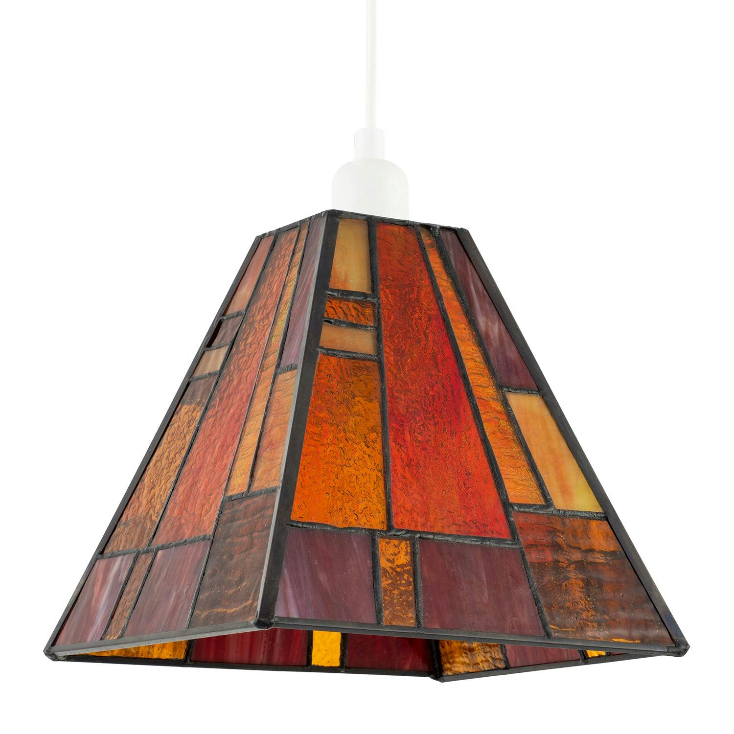 Happy Homewares Orange/Amber Art Deco Tiffany Pendant Lighting Shade With And Panels
