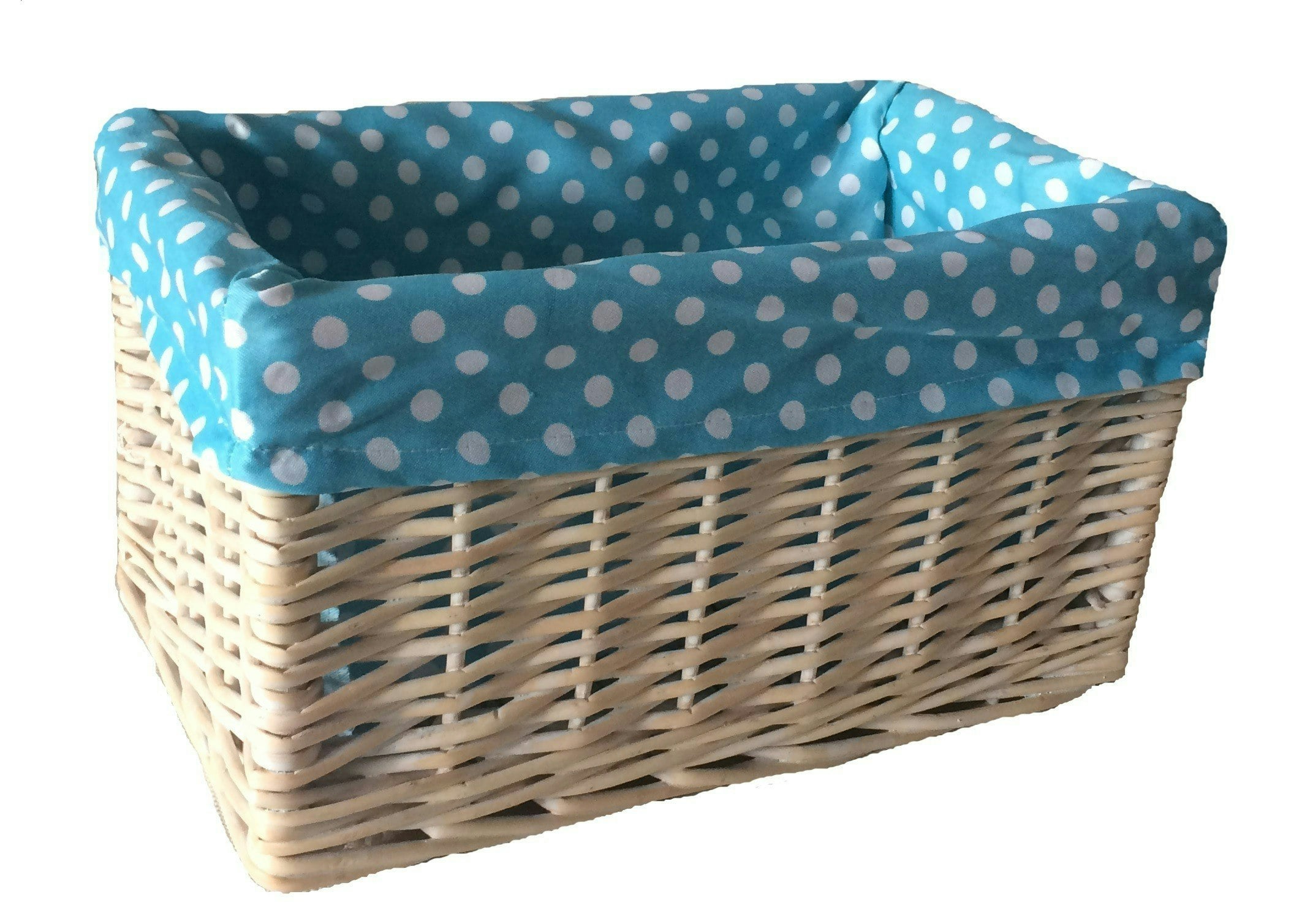 Rackhams Blue Spotty Lined Wicker Storage Basket - Small