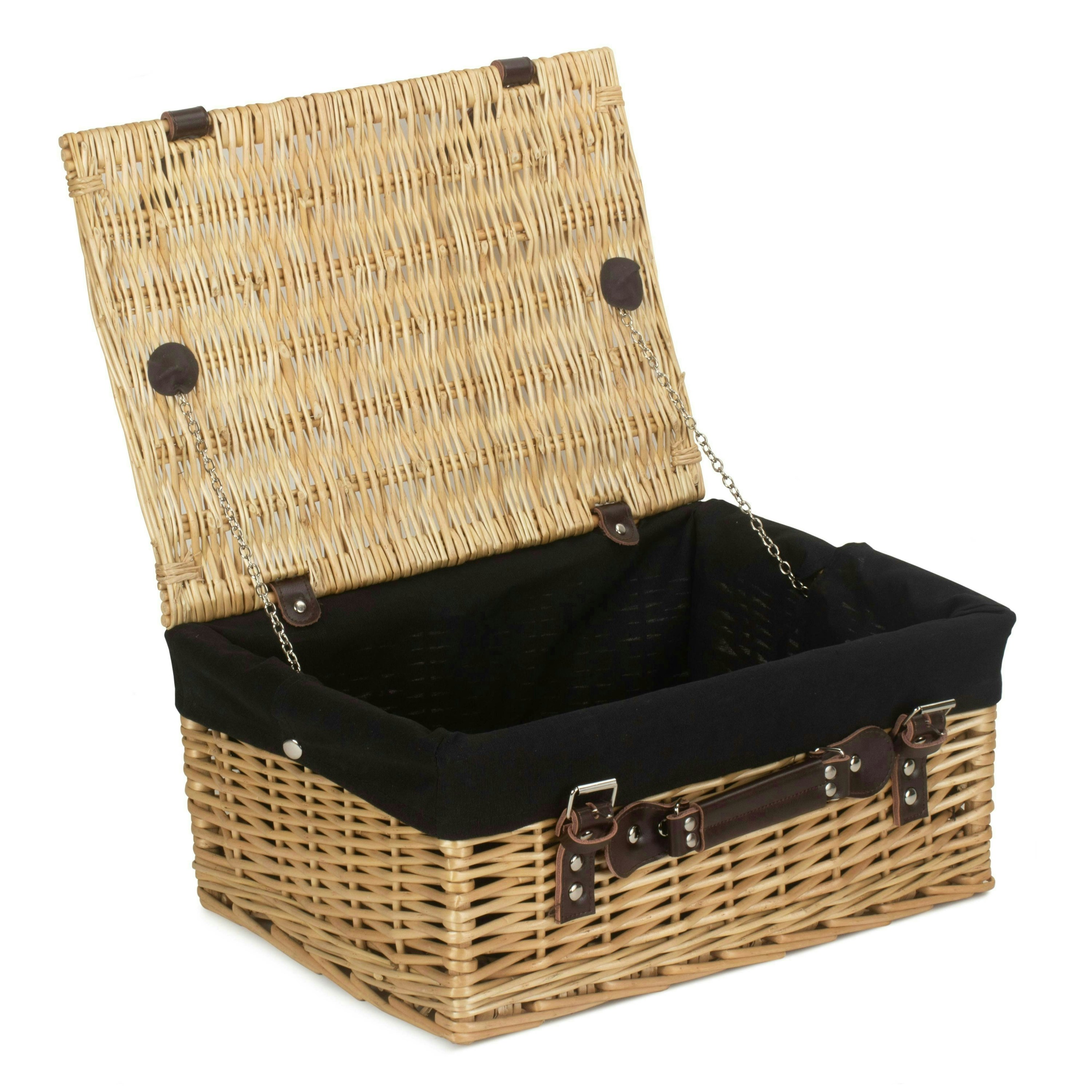 Rackhams Black 41Cm Buff Willow Wicker Picnic Basket