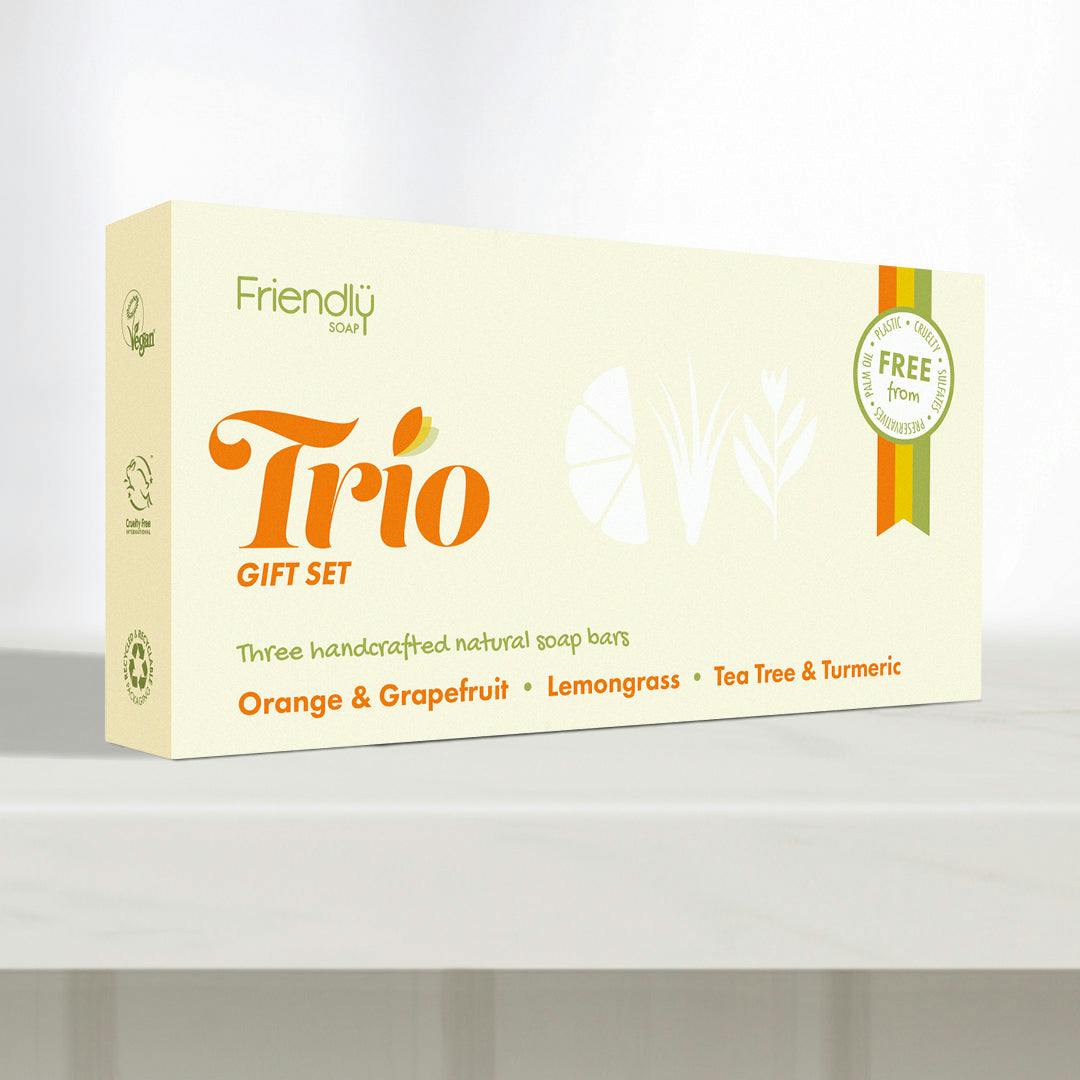 Friendly Soap Orange Trio Gift Set - & Grapefruit, Lemongrass, Tea Tree & Turmeric