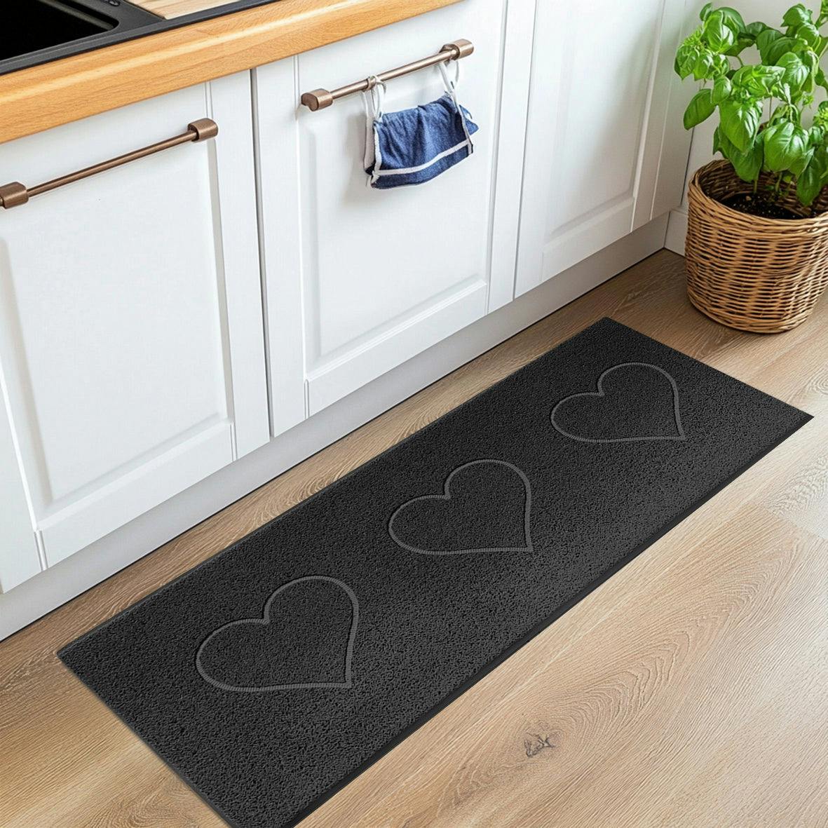 Rackhams Black Embossed Triple Heart Runner And Entrance Mat - Multiple Colours