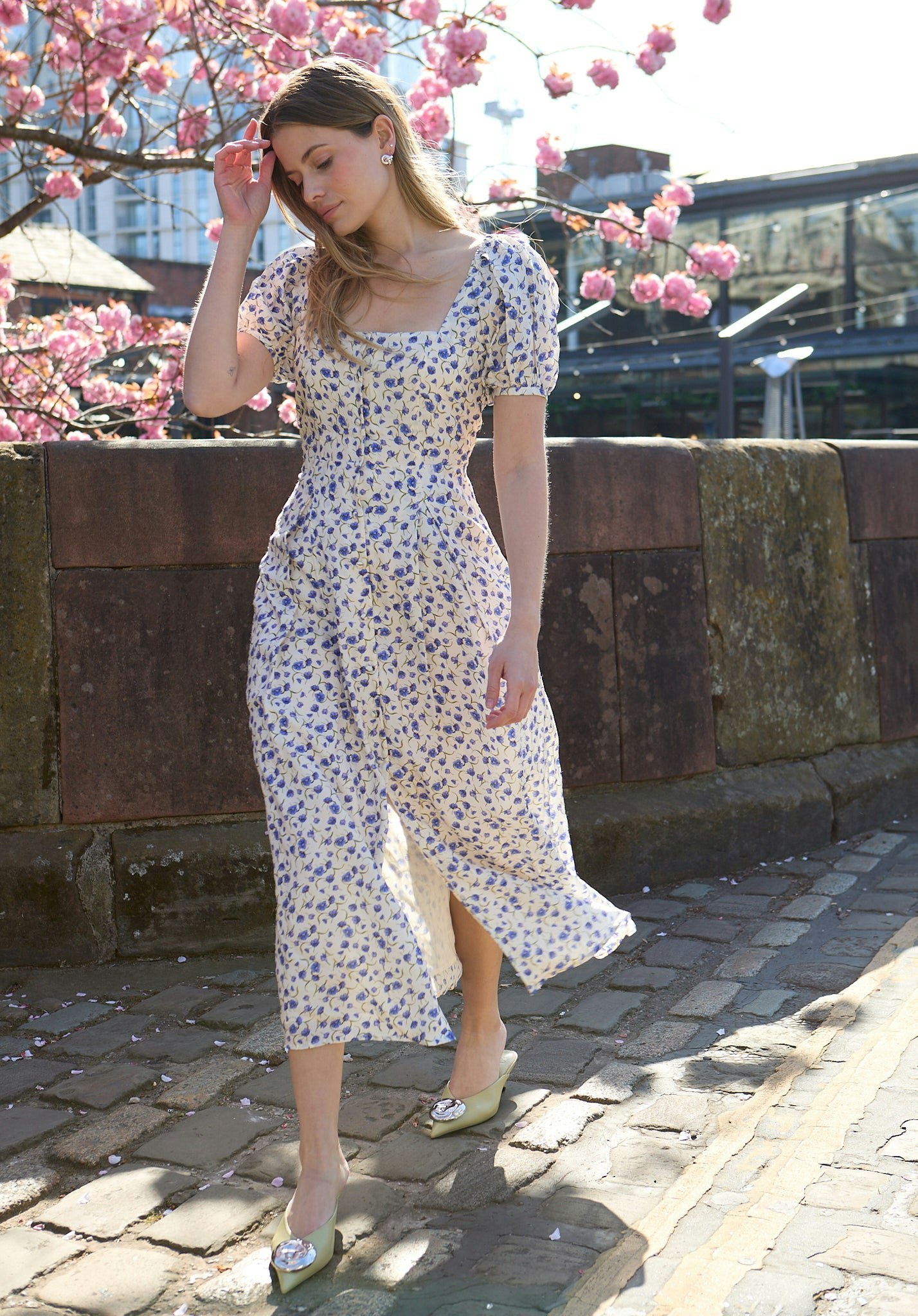 Lily And Lionel April Button Front Floral Print Midi Dress In Multi - Size 14