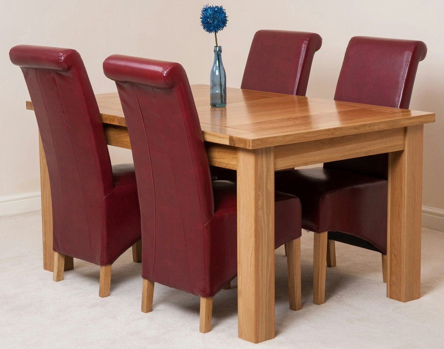 That's Furniture Burgundy Seattle Oak Extending Dining Table With Montana Leather Chairs - 4 Chairs