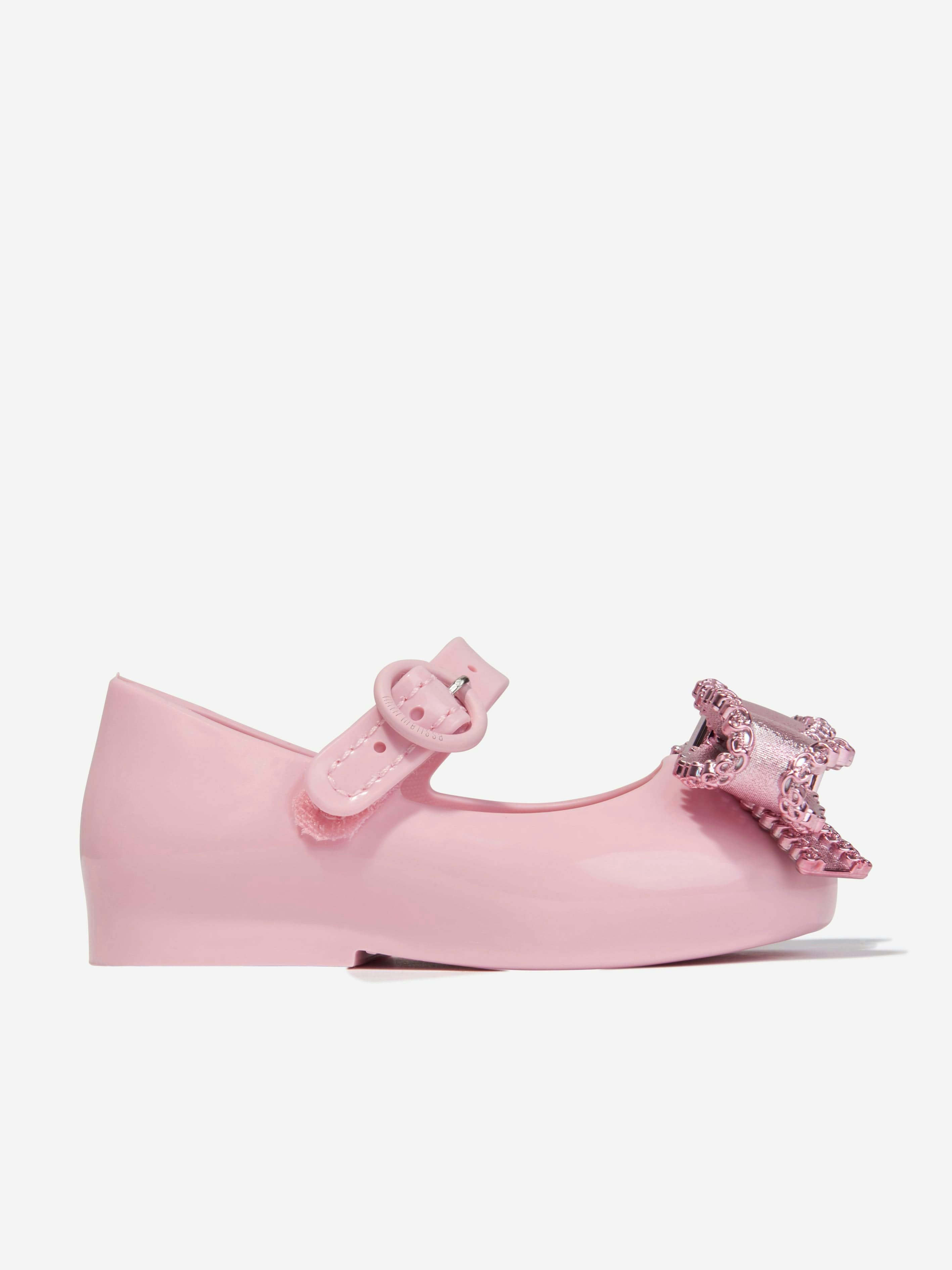 Mini Melissa Girls Pink Mini Sweet Love Bow Jelly Ballerinas In - Eu 27 Uk 9