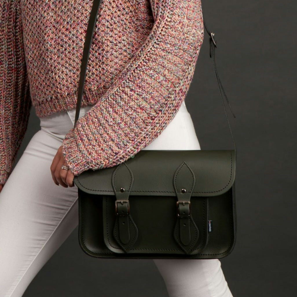 Zatchels Green Handmade Leather Satchel - Ivy - 11.5"