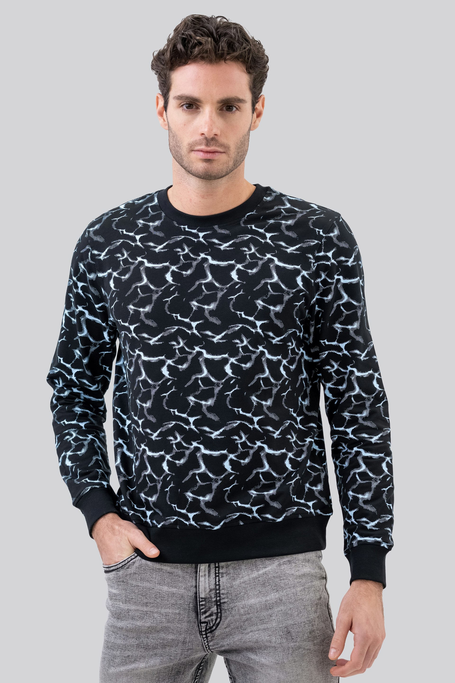 Enorsia Men's Black Crack Print Sweatshirt - Xxl - 100% Cotton Terry