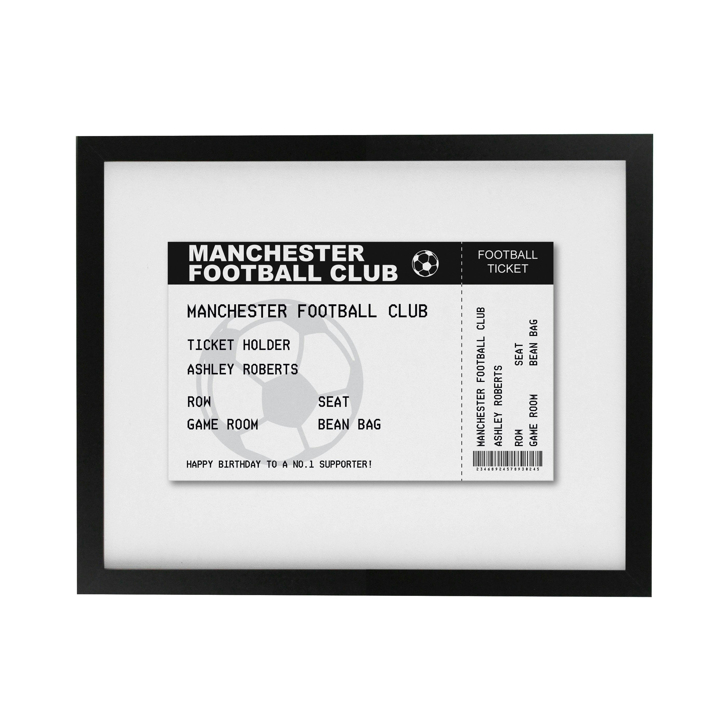 Personalised Memento Company Black Personalised Football Ticket Poster Frame