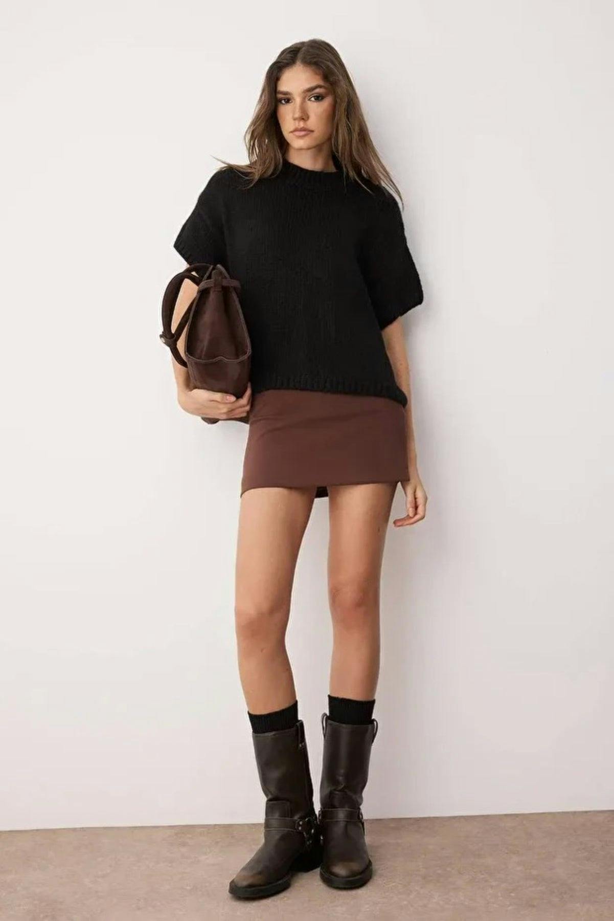 Hoxton Gal Black Oversized Soft-Touch Knit Sweater - L