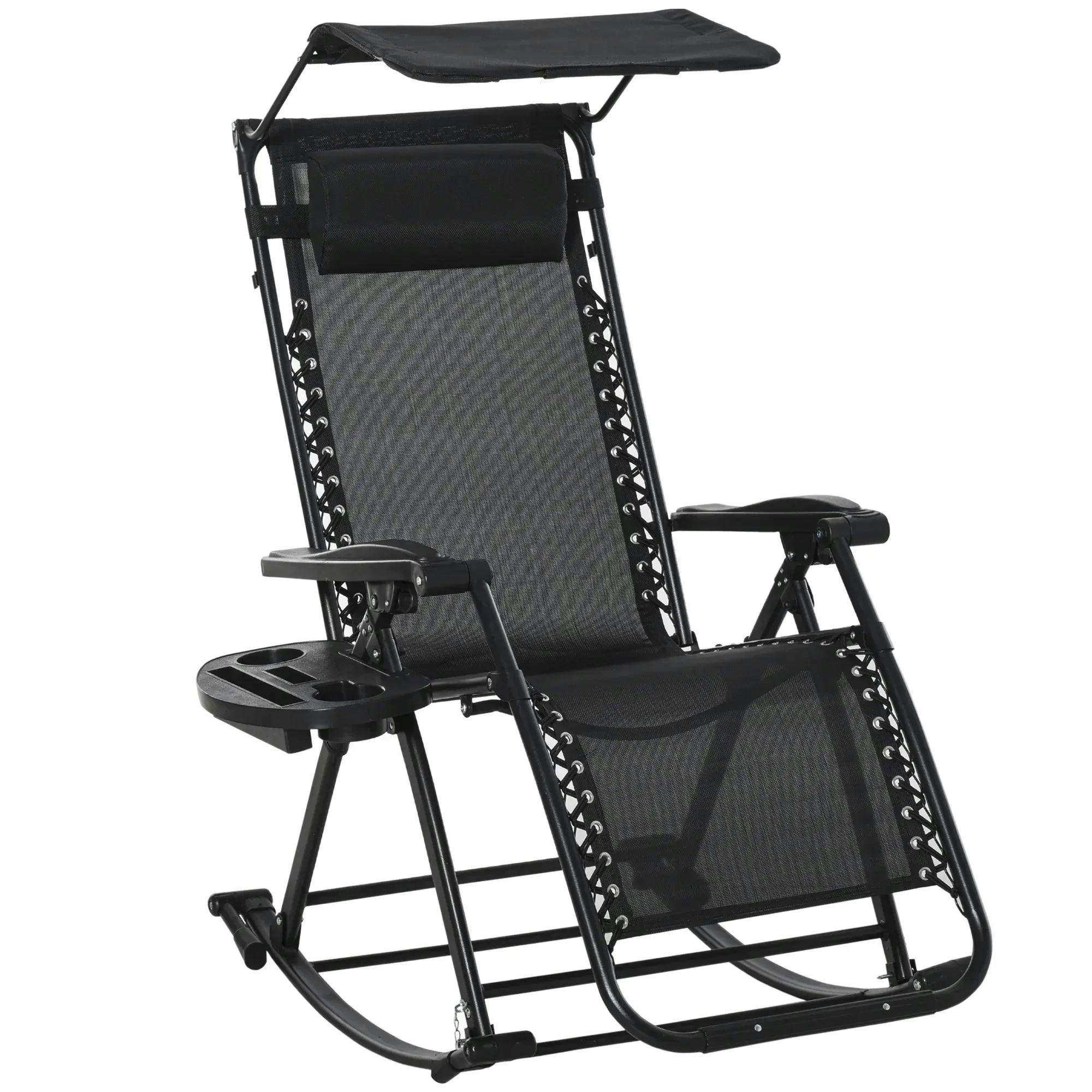 Rackhams Black Folding Recliner Chair Outdoor Lounge Rocker Zero-Gravity Seat - With Top Canopy - Image 5