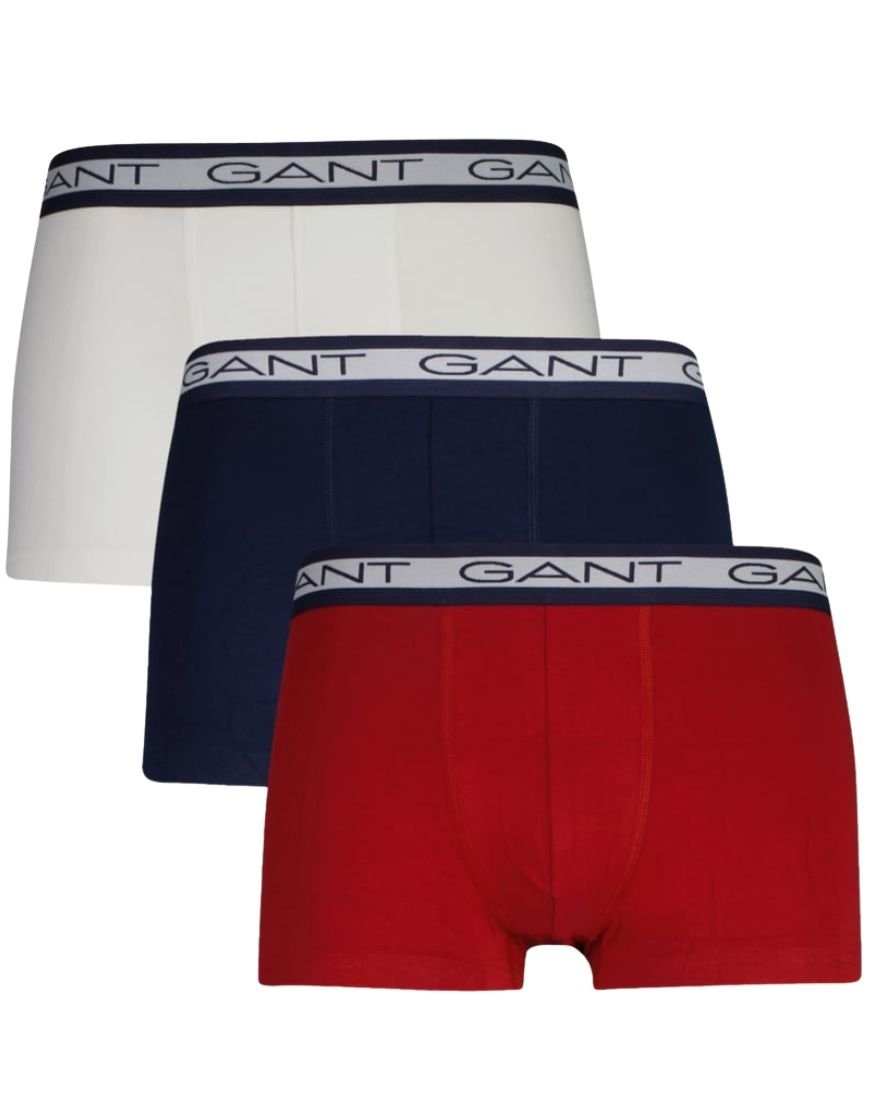 Gant Men's White/Red 3-Pack Striped Waistband Boxer Trunks, Navy/ - M
