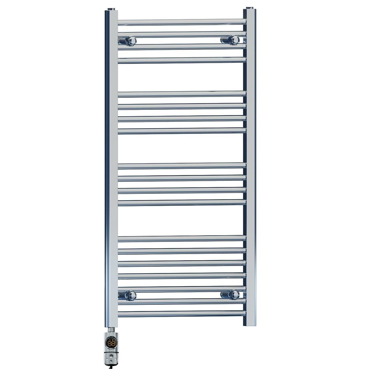 Myhomeware 600 X 1000 Mm Chrome Electric Bathroom Towel Rail Radiator Heater With Af Thermostatic Electric Element Pre-Filled