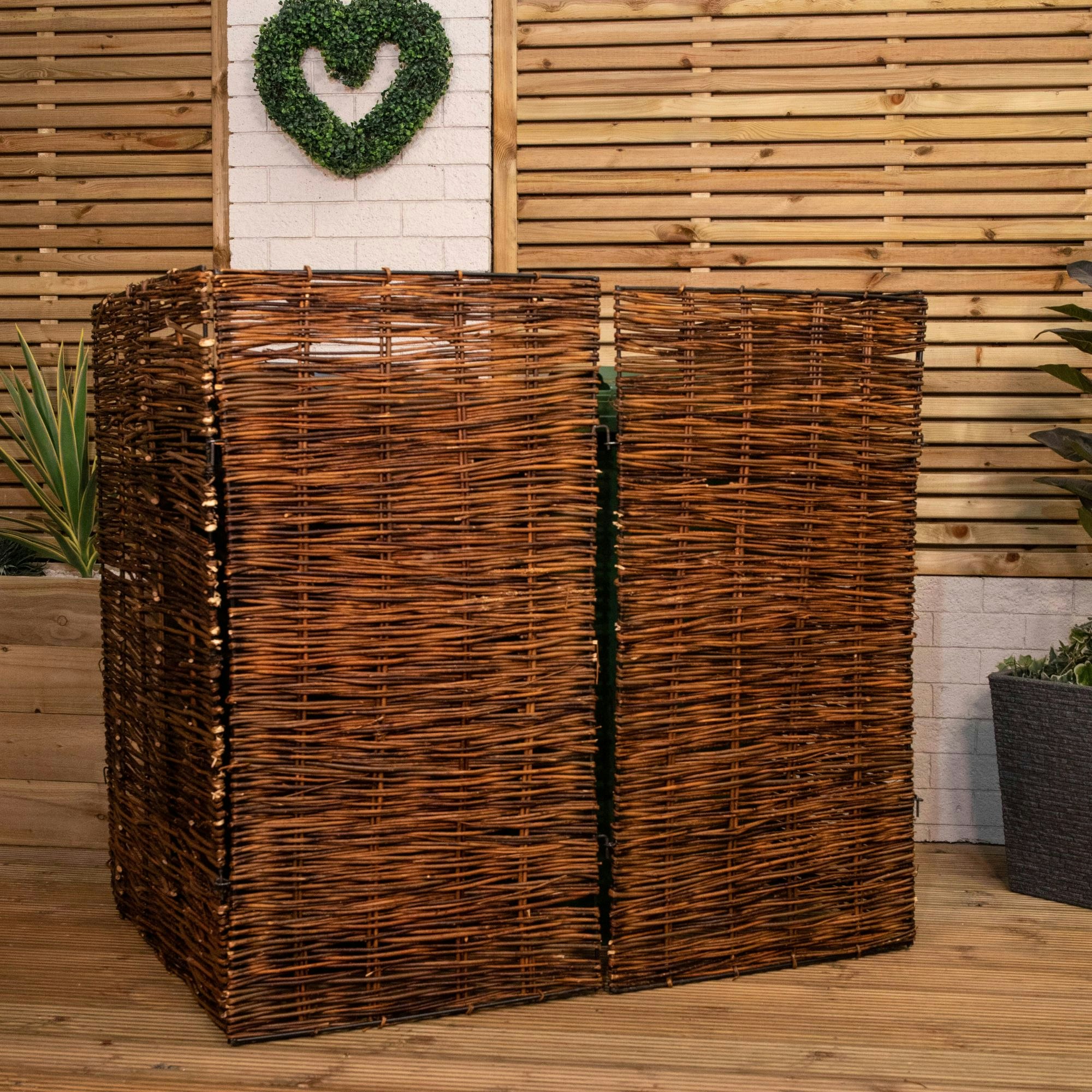 Samuel Alexander 1.16M X 1.22M Double Garden Patio Willow Wheelie Bin Screen Hideaway - Bin Stores