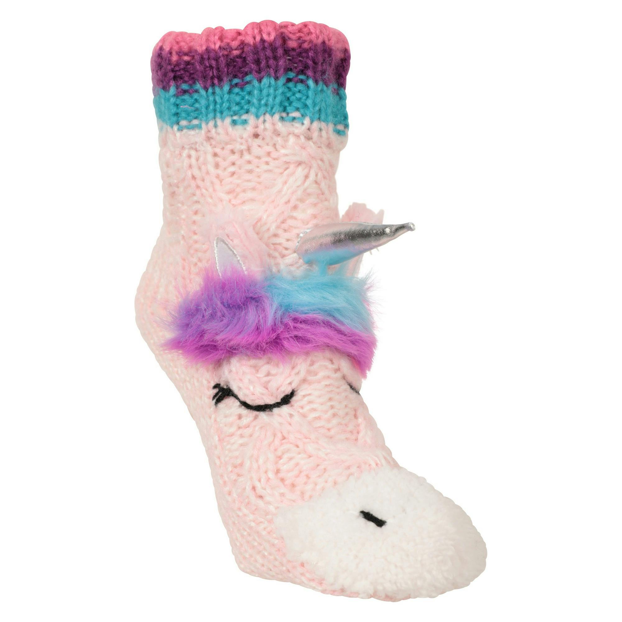 Mountain Warehouse Pink/Blue Kids Unicorn Slip Resistant Socks - One Size - 100% Polyester