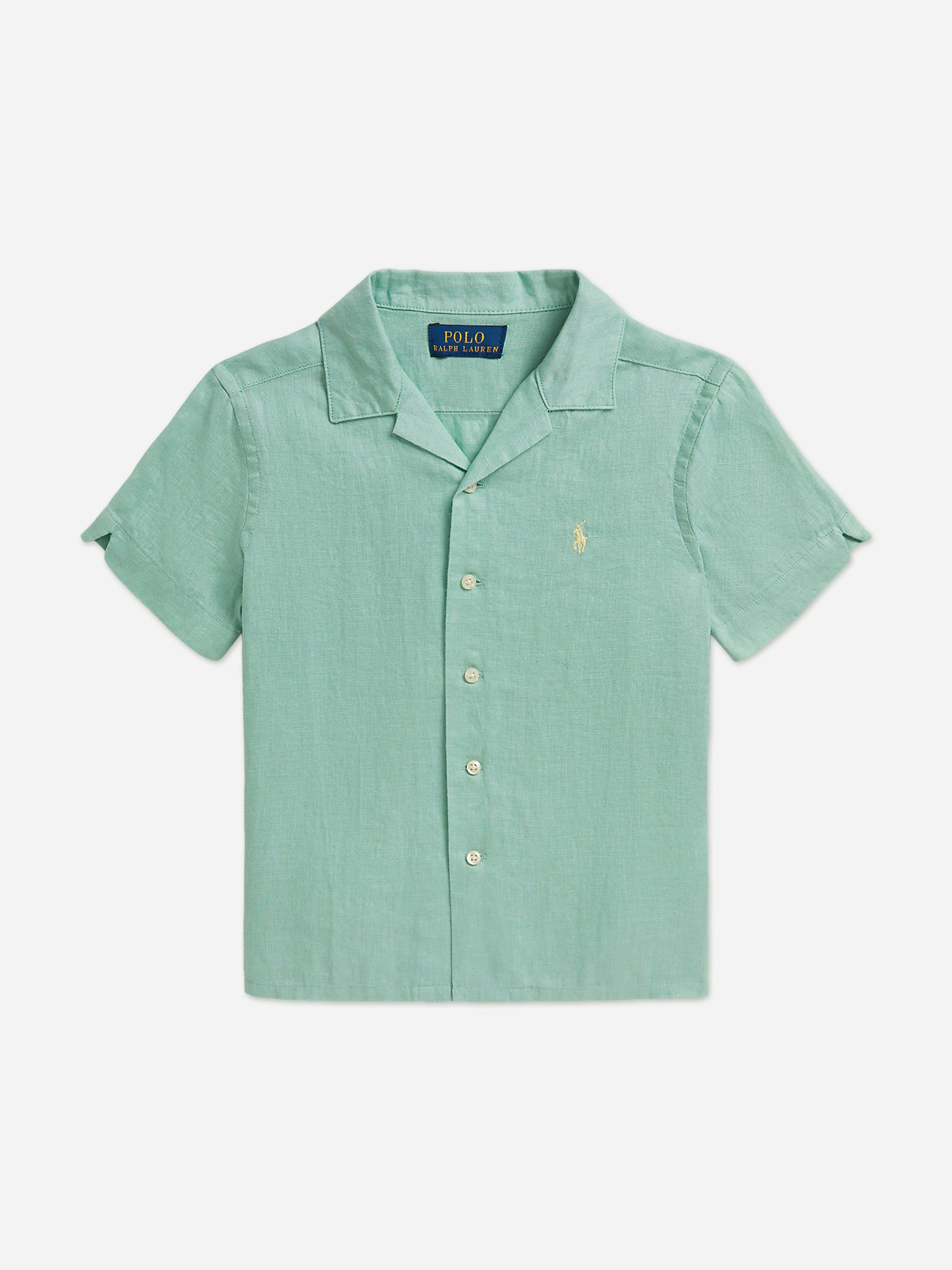 Ralph Lauren Kids Boys Green Ralph Lauren Linen Logo Shirt In - 3 Yrs