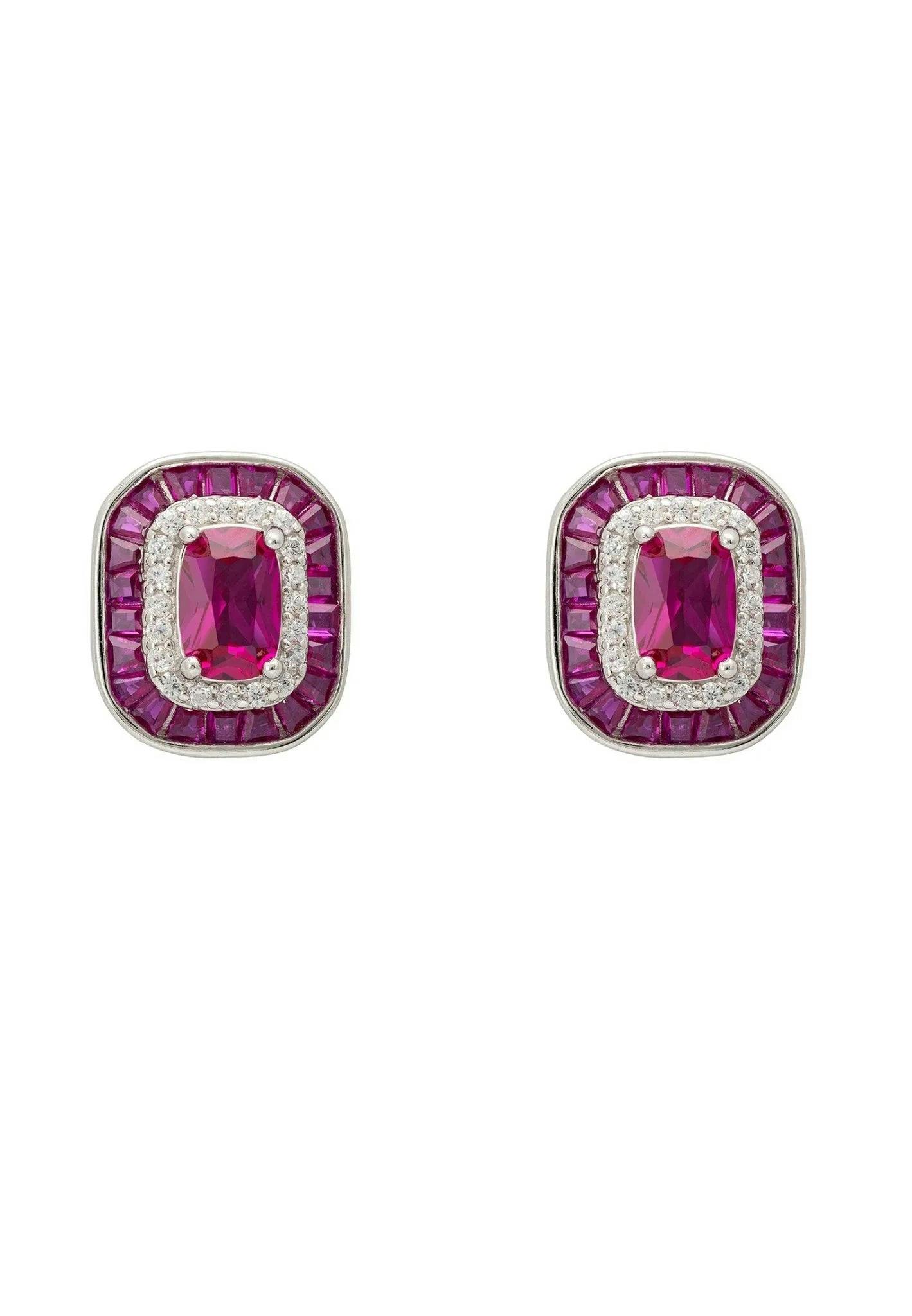 Latelita Silver Great Gatsby Stud Earrings Ruby