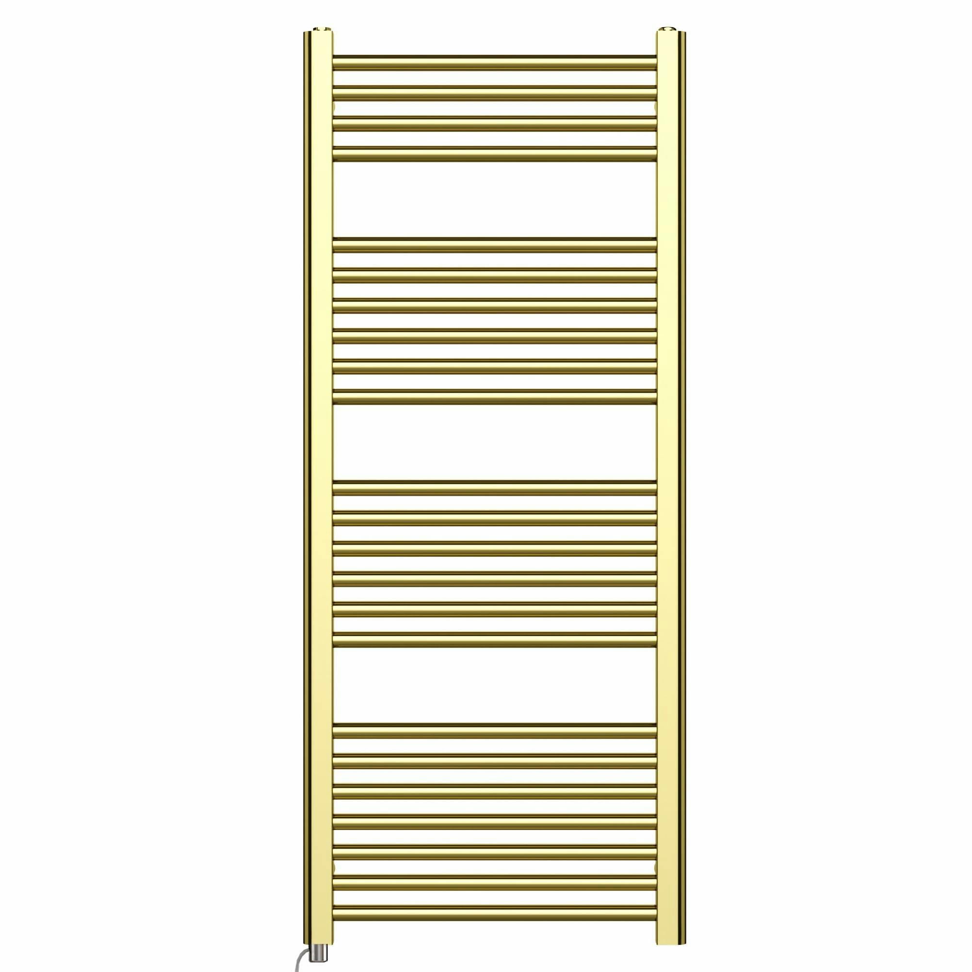 Myhomeware Gold 500 X 1200 Mm Shiny Electric Bathroom Towel Rail Radiator With Manual Electric Element Pre-Filled Standard Element