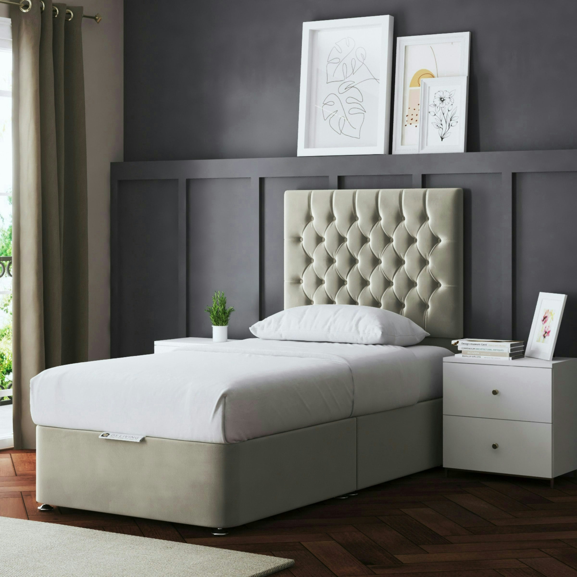Rackhams Beige Seraphine Divan Bed With Upholstered Headboard - Single