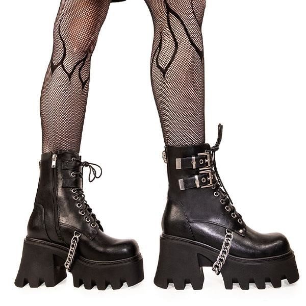 Lamoda Women's Black Hostages Chunky Platform Ankle Boots Pu, Fashionable Platform Boots - Uk 3