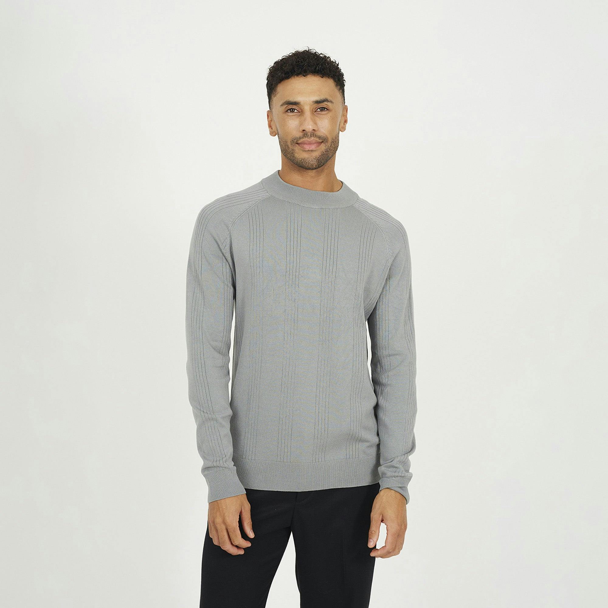 Brave Soul Grey Long Sleeve Ribbed Raglan Jumper - L