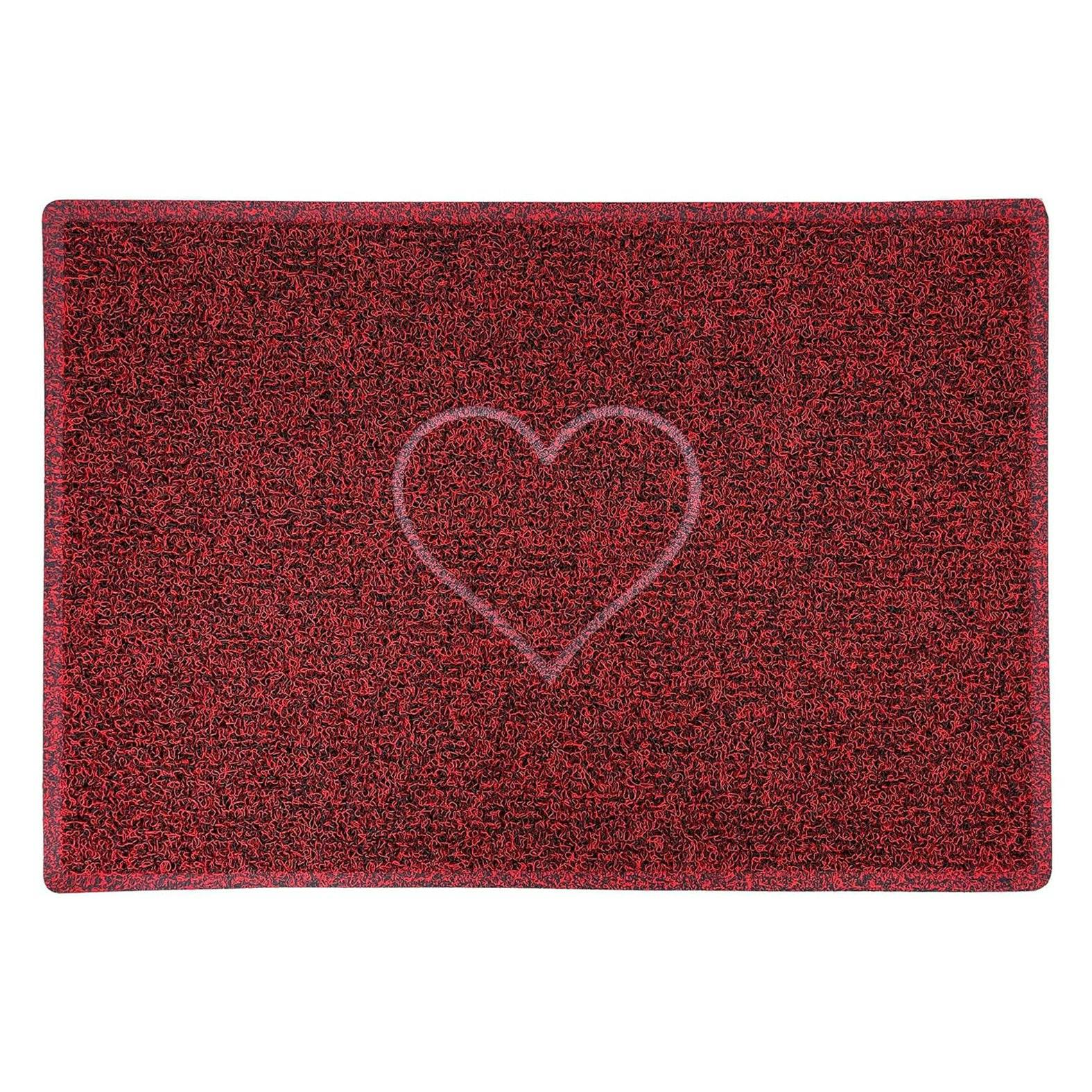 Rackhams Red/Black Embossed Heart Spaghetti Door Mat - & - 90Cm X 60Cm