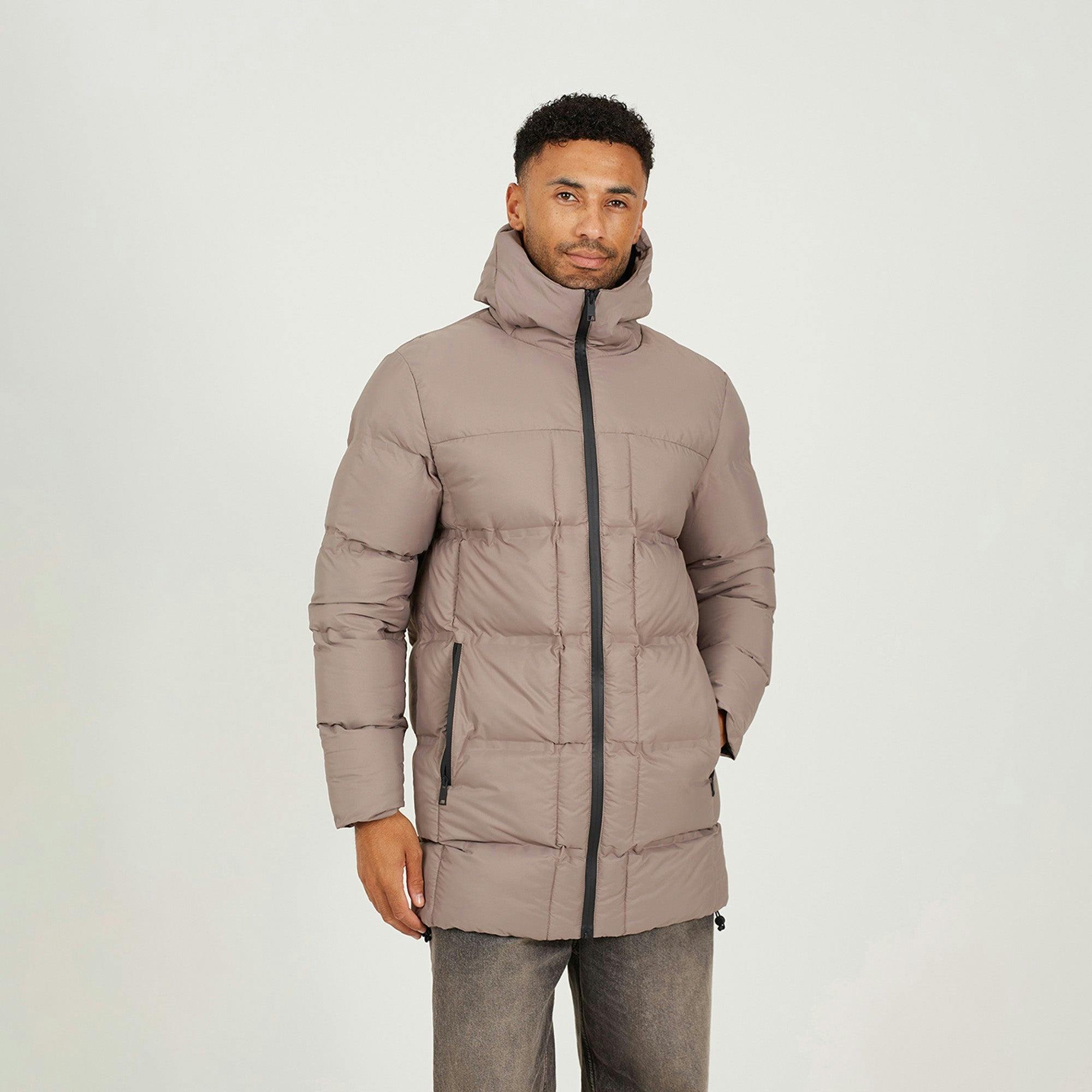 Brave Soul Longline Padded Hooded Jacket - Taupe - Taupe - Xl