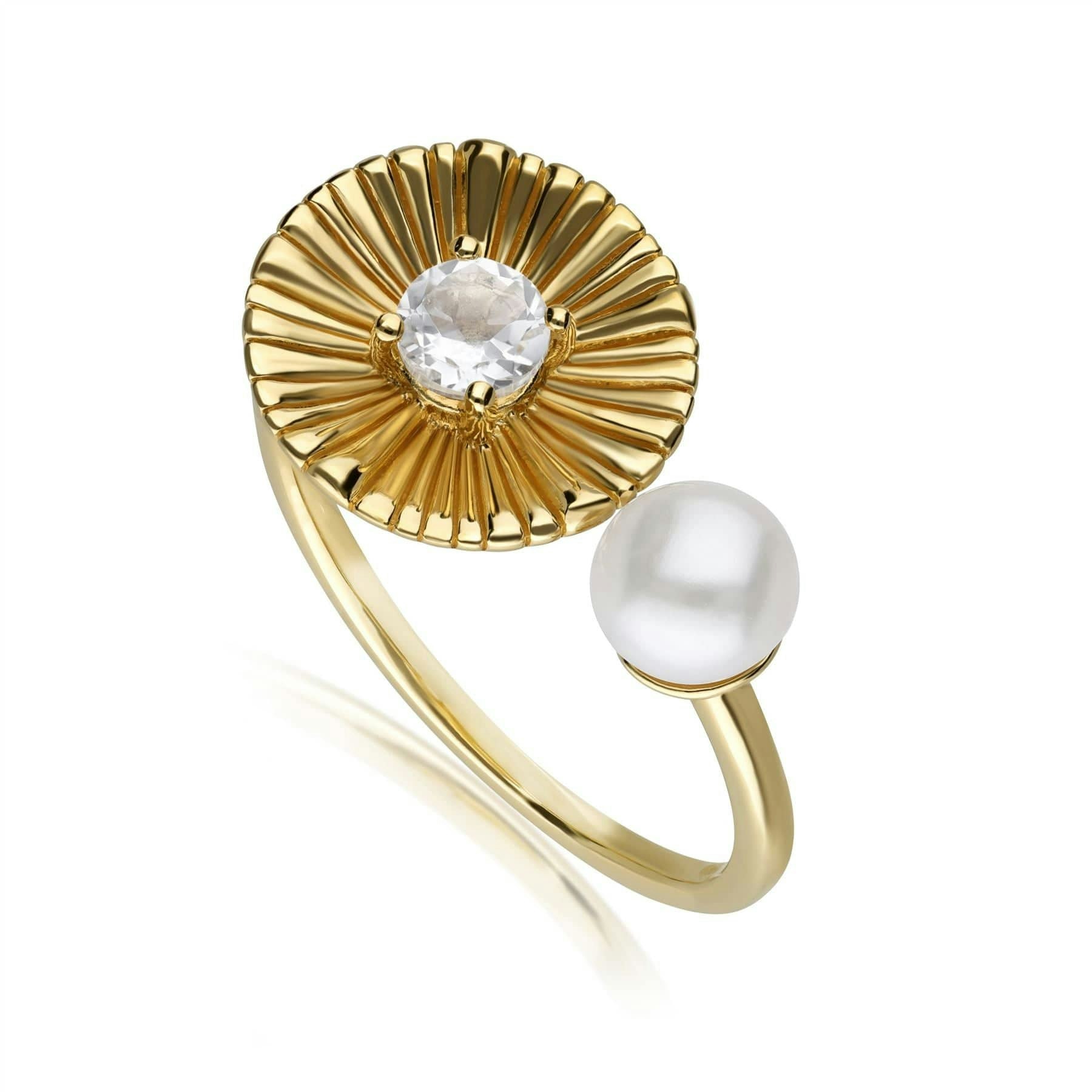 Gemondo White/Yellow/Gold Caruso Pearl & Topaz Floral Open Ring In Plated Silver - L
