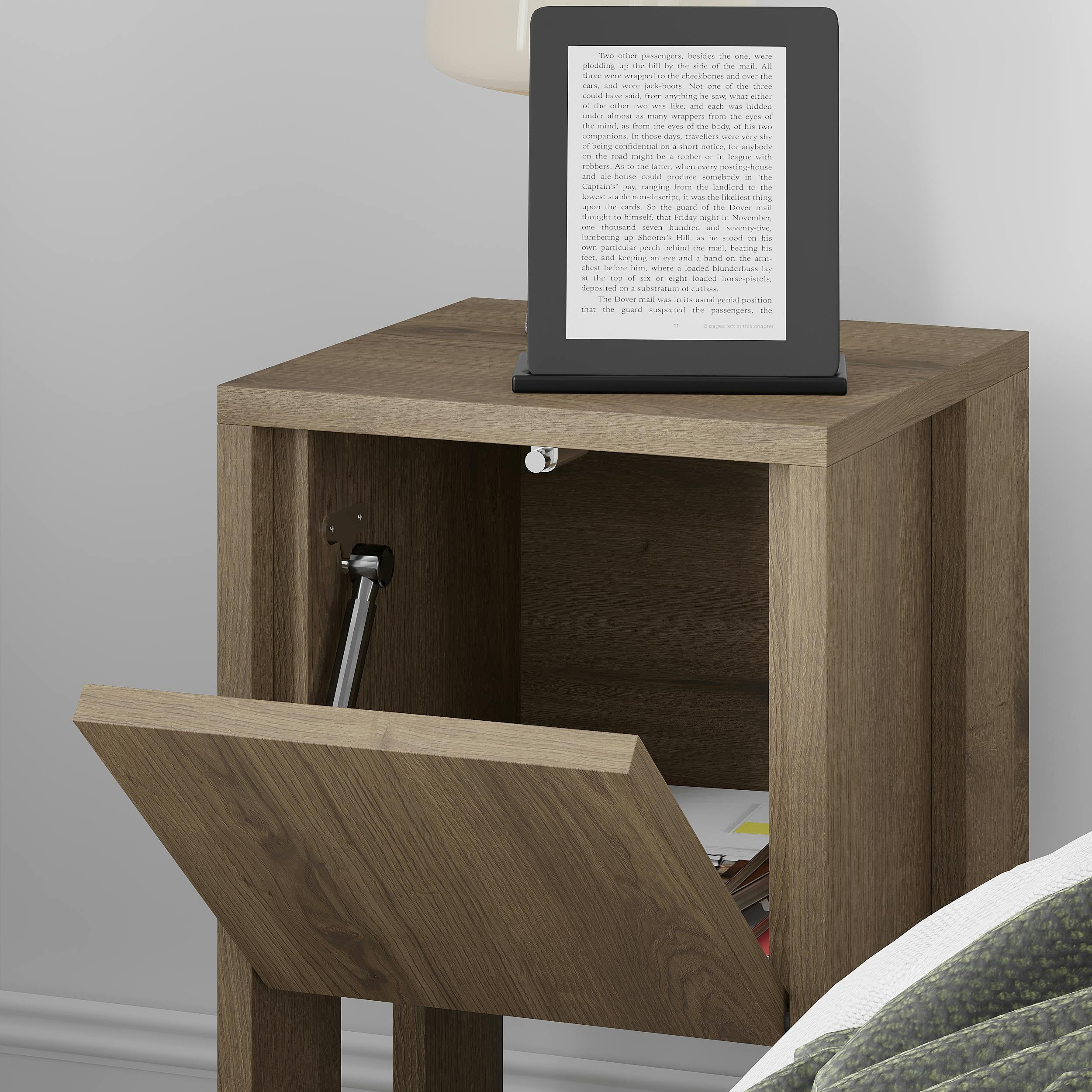 Rackhams Dark Ema Modern Bedside Table With Storage Drop-Door Cabinet 30Cm Width - Oak