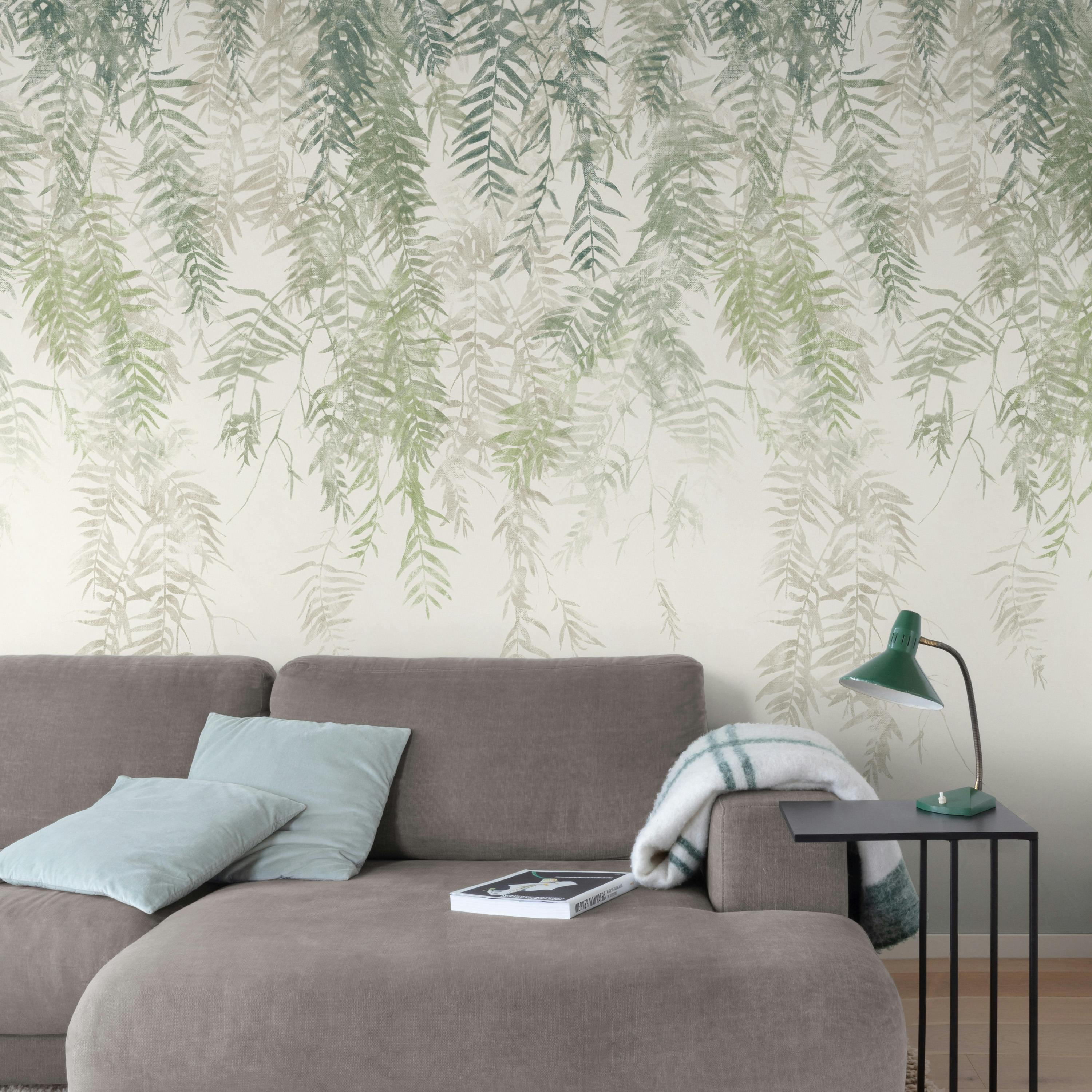 Rackhams Wisteria/Green Cascading Ombre Leaves 3 Panel Repeatable Mural 1.59 X 2.8M,