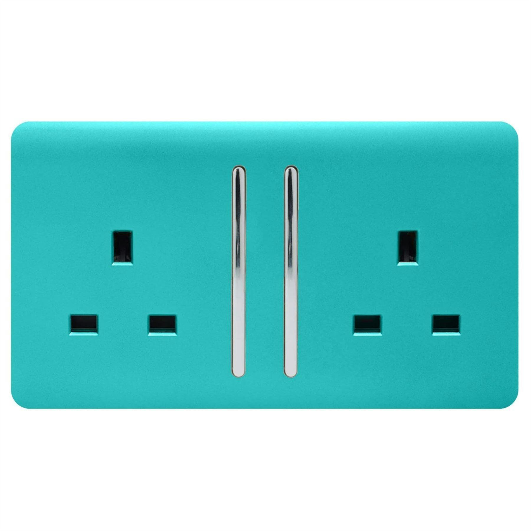 Trendi 2 Gang Modern Glossy 13 Amp Switched Tactile Plug Socket Bright Teal - Image 5