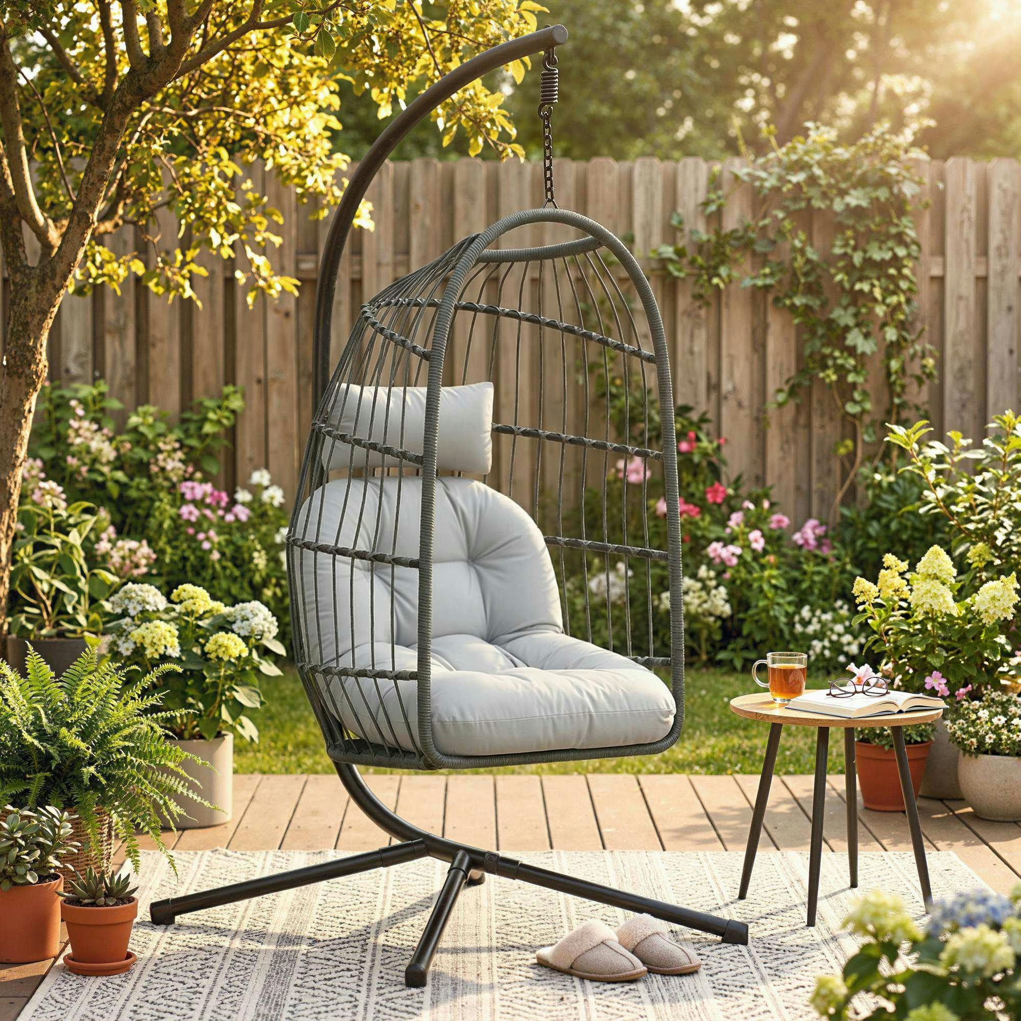 Outsunny Dark/Light/Grey Hanging Egg Chair, Outdoor Swing Chair With Stand