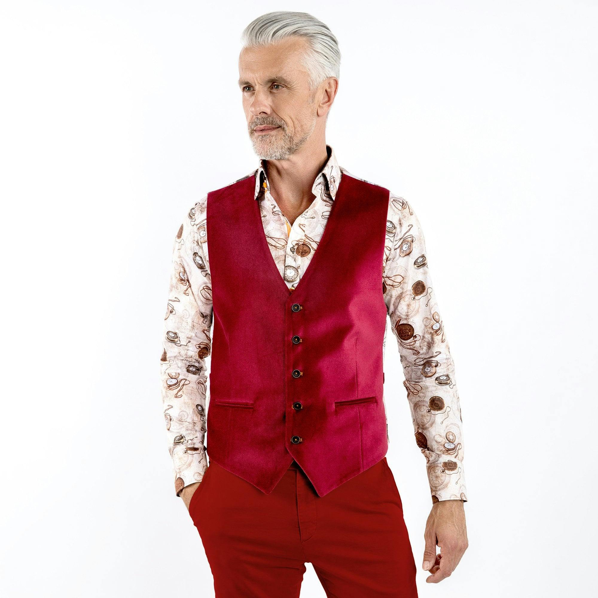 Claudio Lugli Burgundy Vibrant Velvet Waistcoat - 48 Uk/ 58 Eu