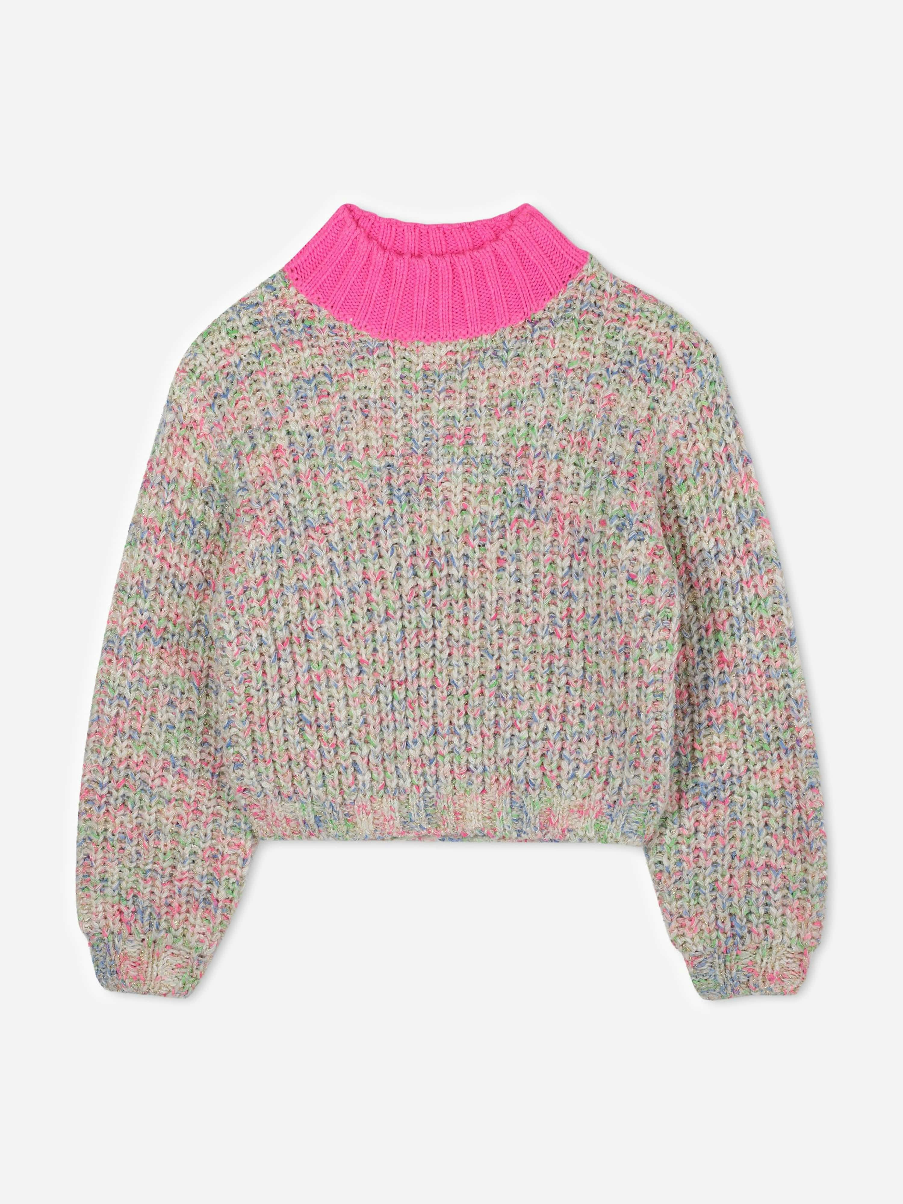 Billieblush Girls Grey/Pink Knitted Jumper In Multicolour - Multicoloured - 4 Yrs