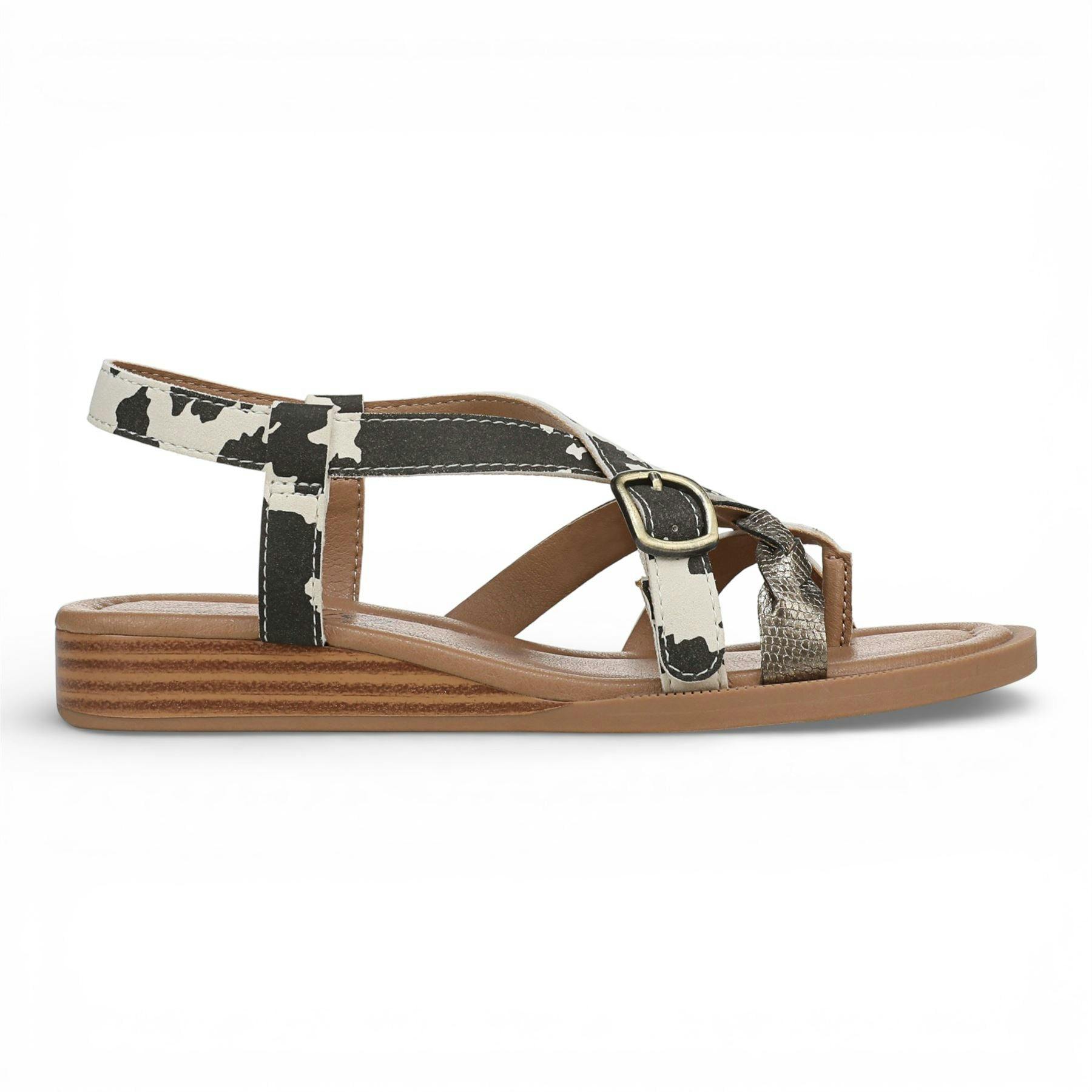 Blowfish Malibu Women's Black/White Micro Wedge Strappy Sandals - April - Cow Print - Uk 7 | Eu 40 | Us 9.5