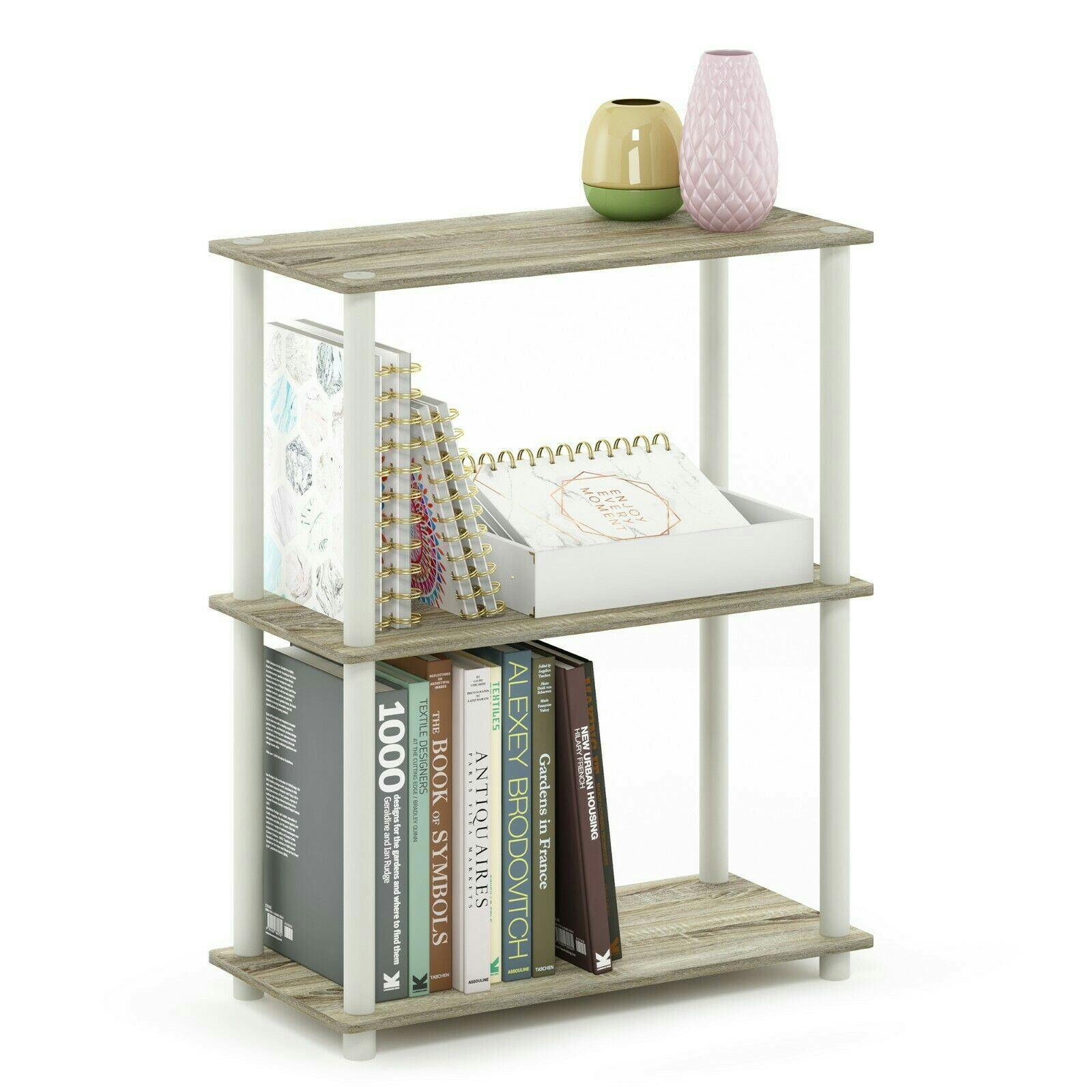 Rackhams White Modern Turn-N-Tube 3-Tier Compact Multipurpose Shelf Display Rack, Sonoma Oak/ For Bedroom