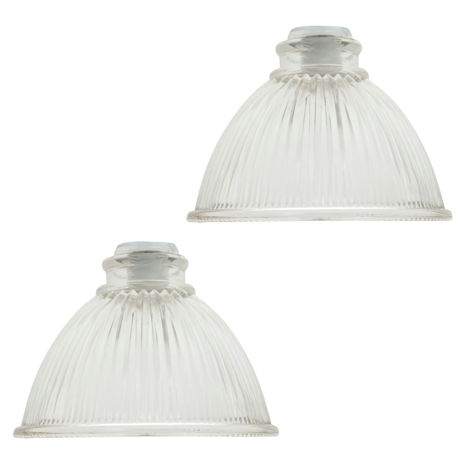 Rackhams Light Pair Of American Diner Clear Glass Shades With Ribbed Lines For E14 And E27