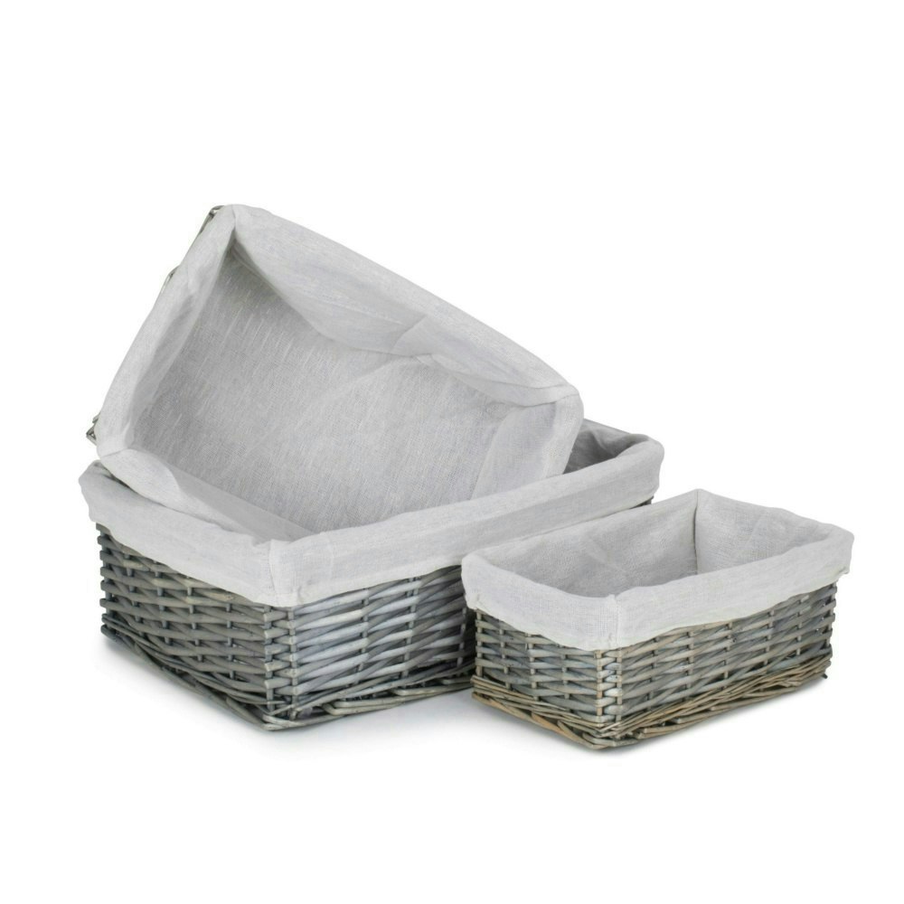 Rackhams Antique Wash Wicker Storage Basket with Lining - White - Wicker - 3