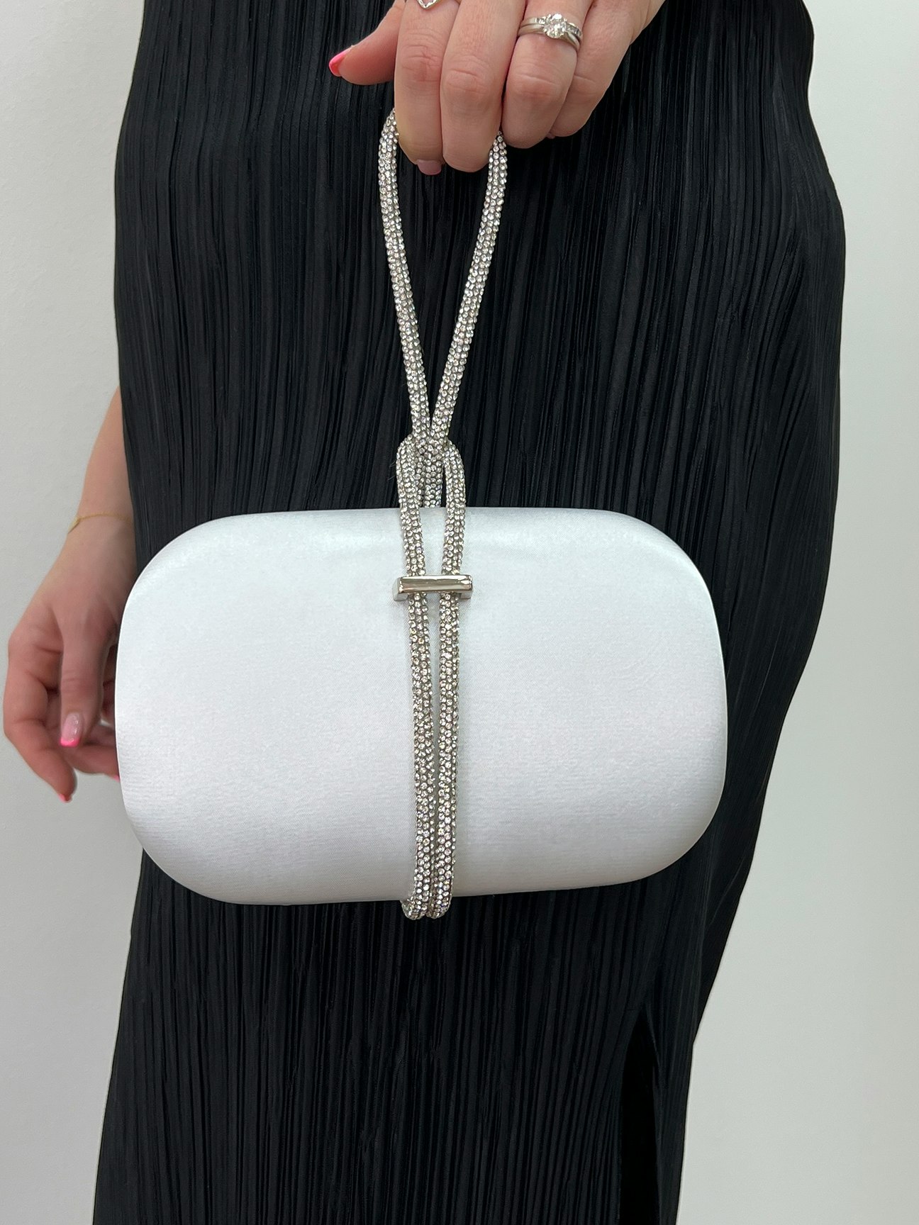 Svnx Silver Clutch Bag With Crystal Strap Handle In - One Size