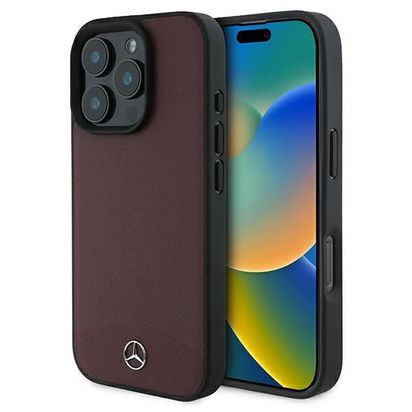 Mercedes Red Textu And Plain Leather Case With Magsafe For Iphone 16 Pro Max 6.9'' - Mehmp16x23rbarr